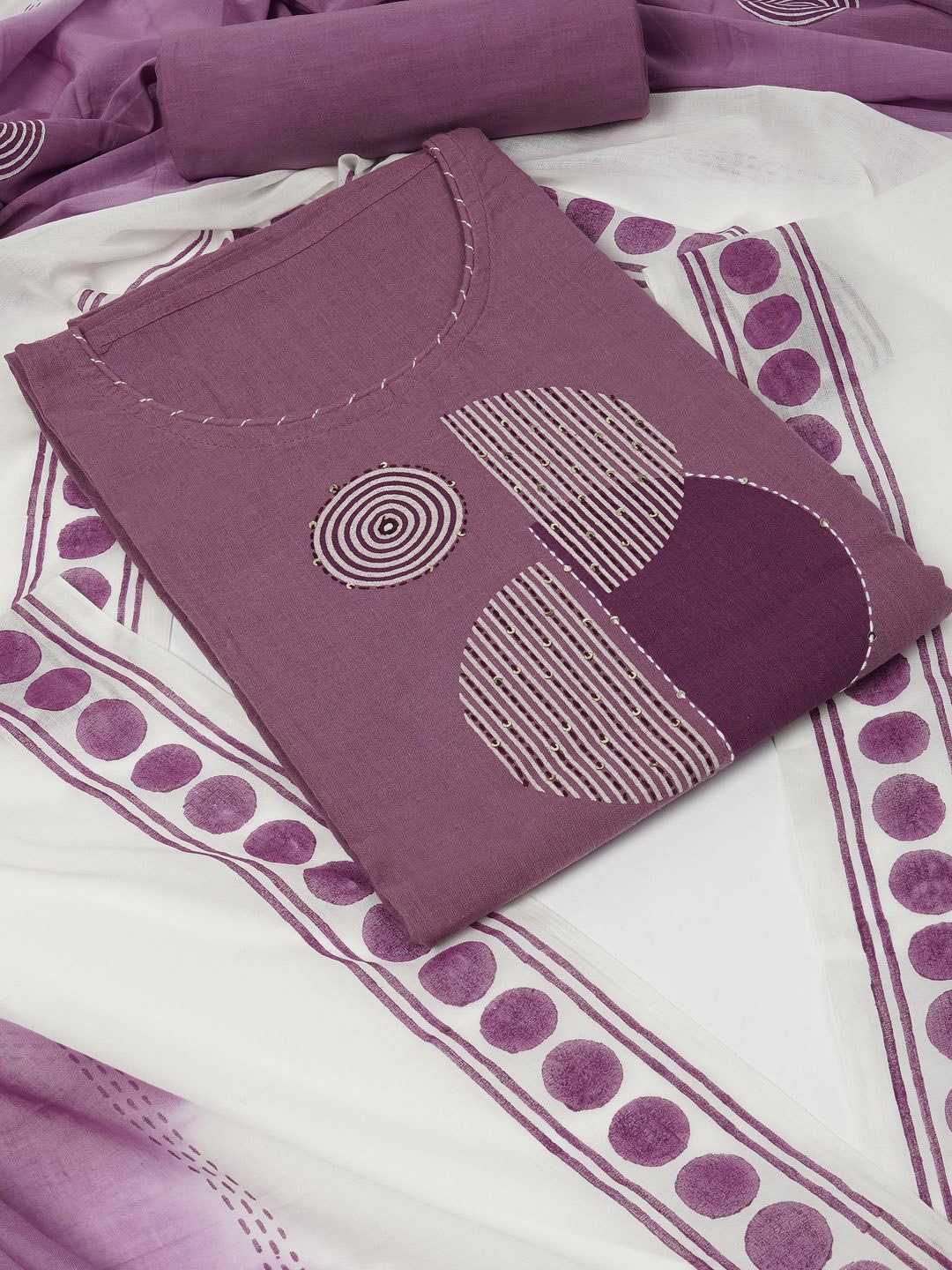 

KAMI KUBI Geometric Printed Pure Cotton Unstitched Dress Material, Purple