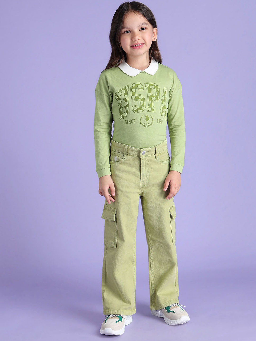 

U.S. Polo Assn. Kids Girls Mid Rise Cargo Jeans, Green