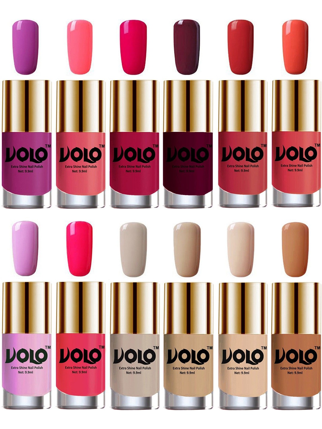 

VOLO Set Of 12 Luxury Super Shine Nail Polish - 10 ml Each-Combo-No-60, Multi