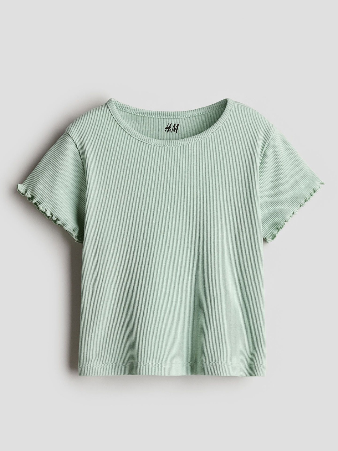 

H&M Girls Ribbed Jersey Top, Green