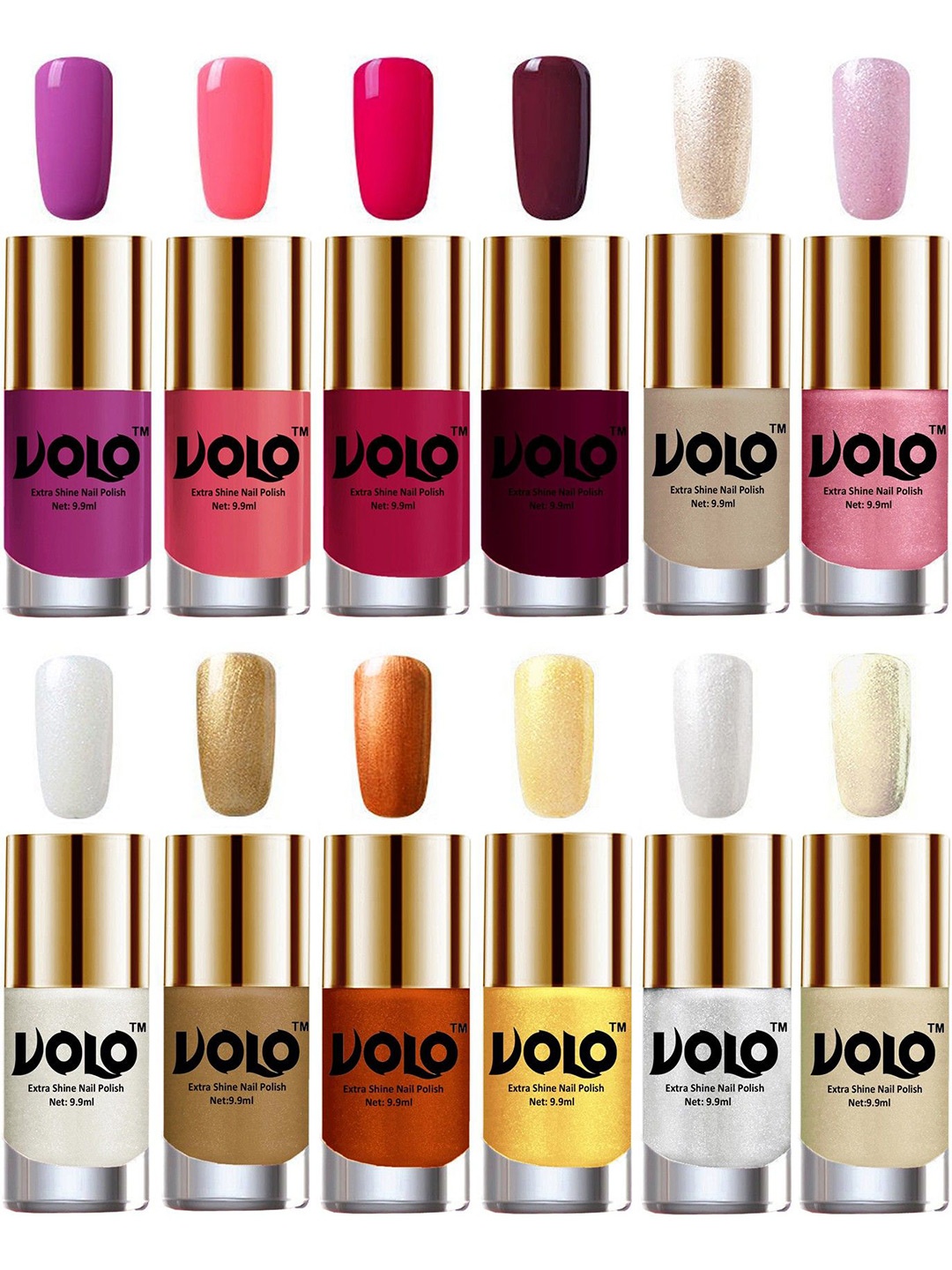 

VOLO Set Of 12 Extra Shine Nail Polish 9.9 ml Each Combo -No- 15, Gold