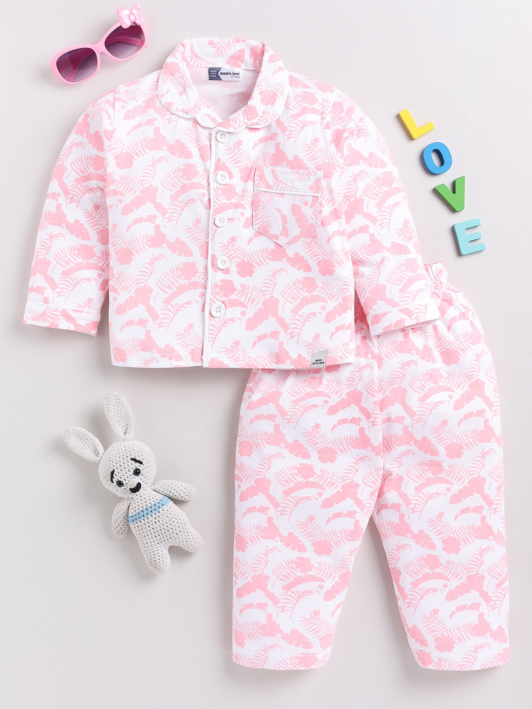 

Moms Love Boys Floral Printed Night Suit, Pink