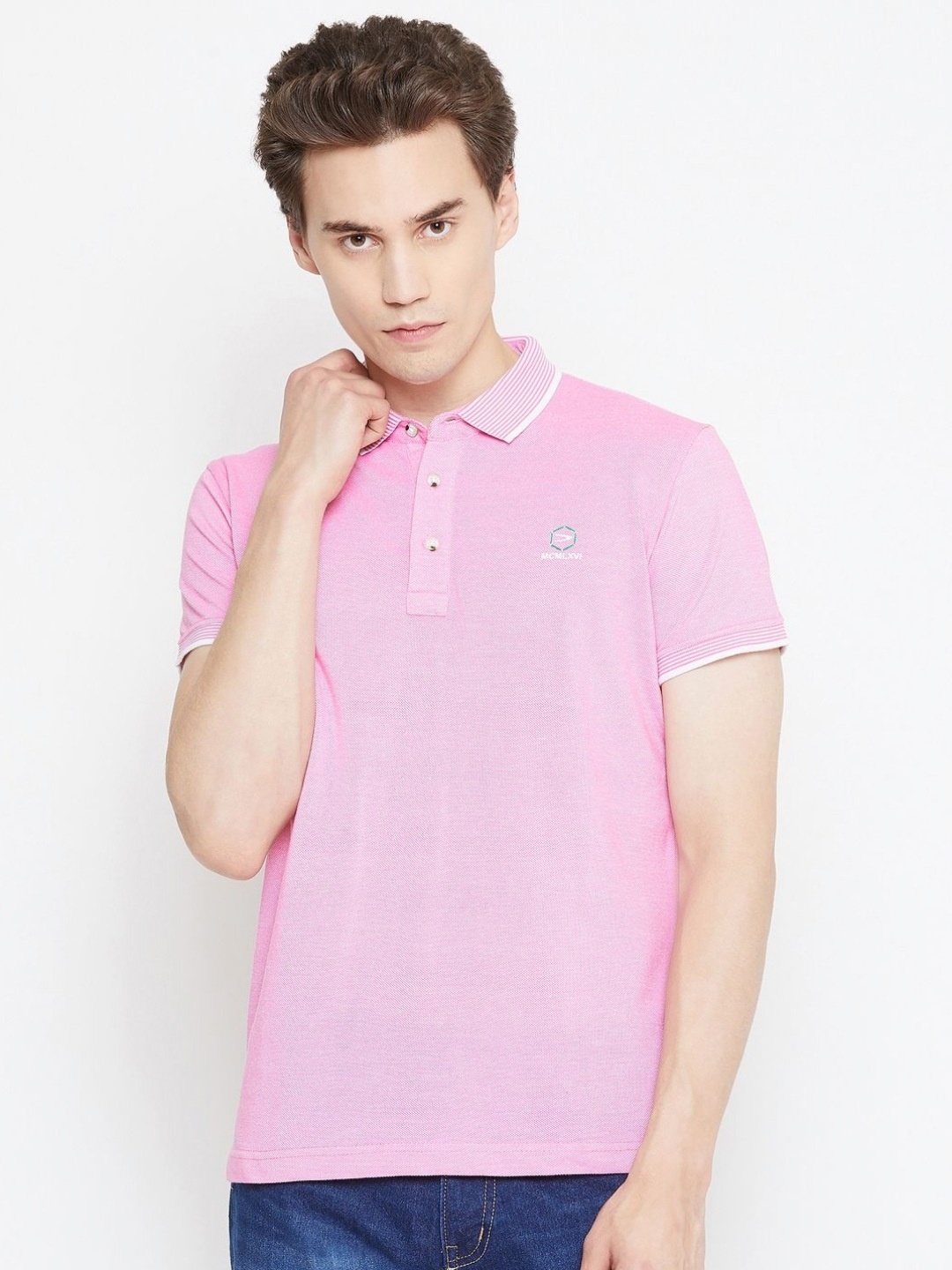 

Duke Men Solid Polo Collar Cotton Slim Fit T-shirt, Pink