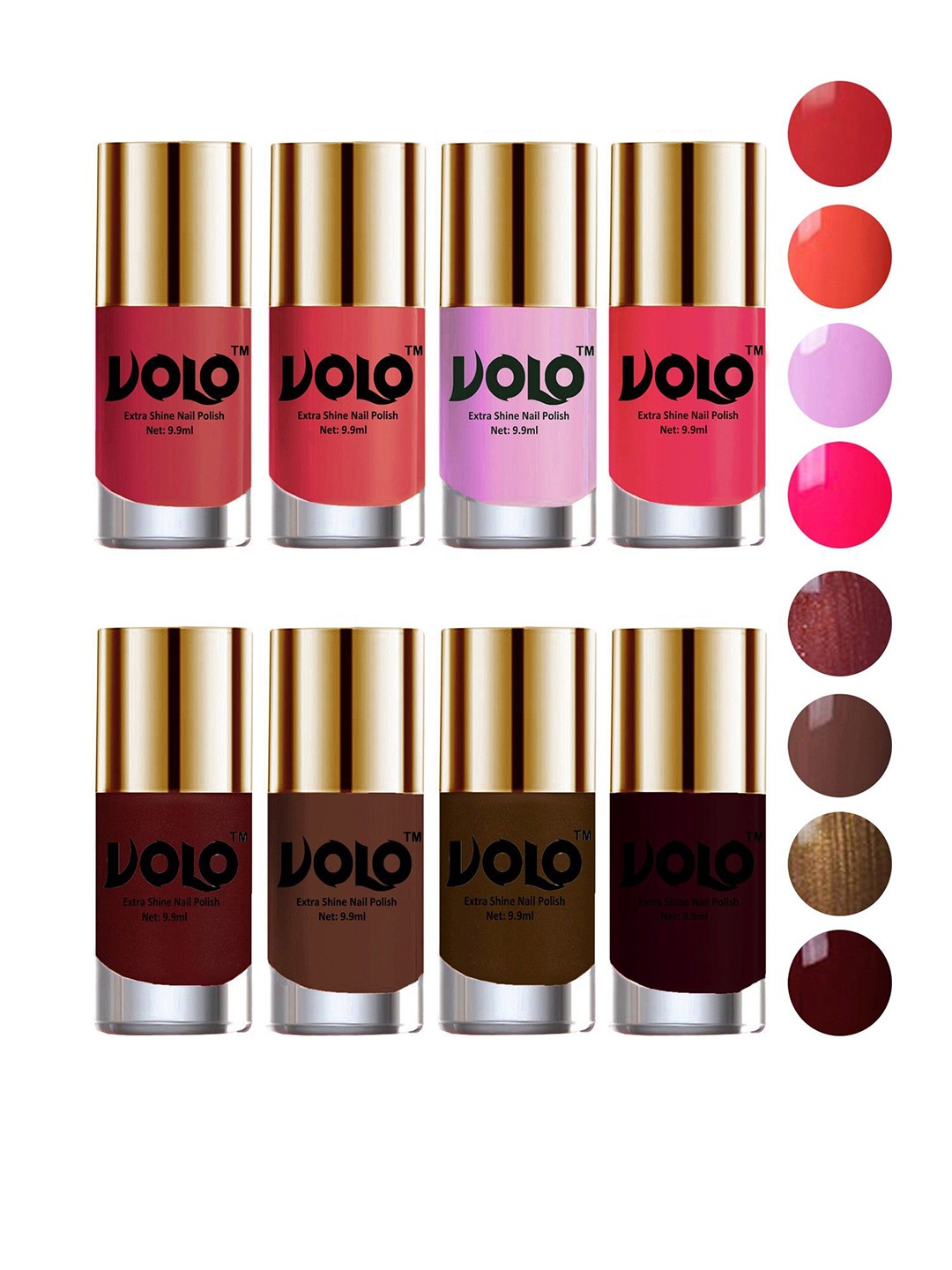 

VOLO Set Of 8 High-Shine Long Lasting Non Toxic Nail Polish - 10 ml Each-Combo-No-65, Multi