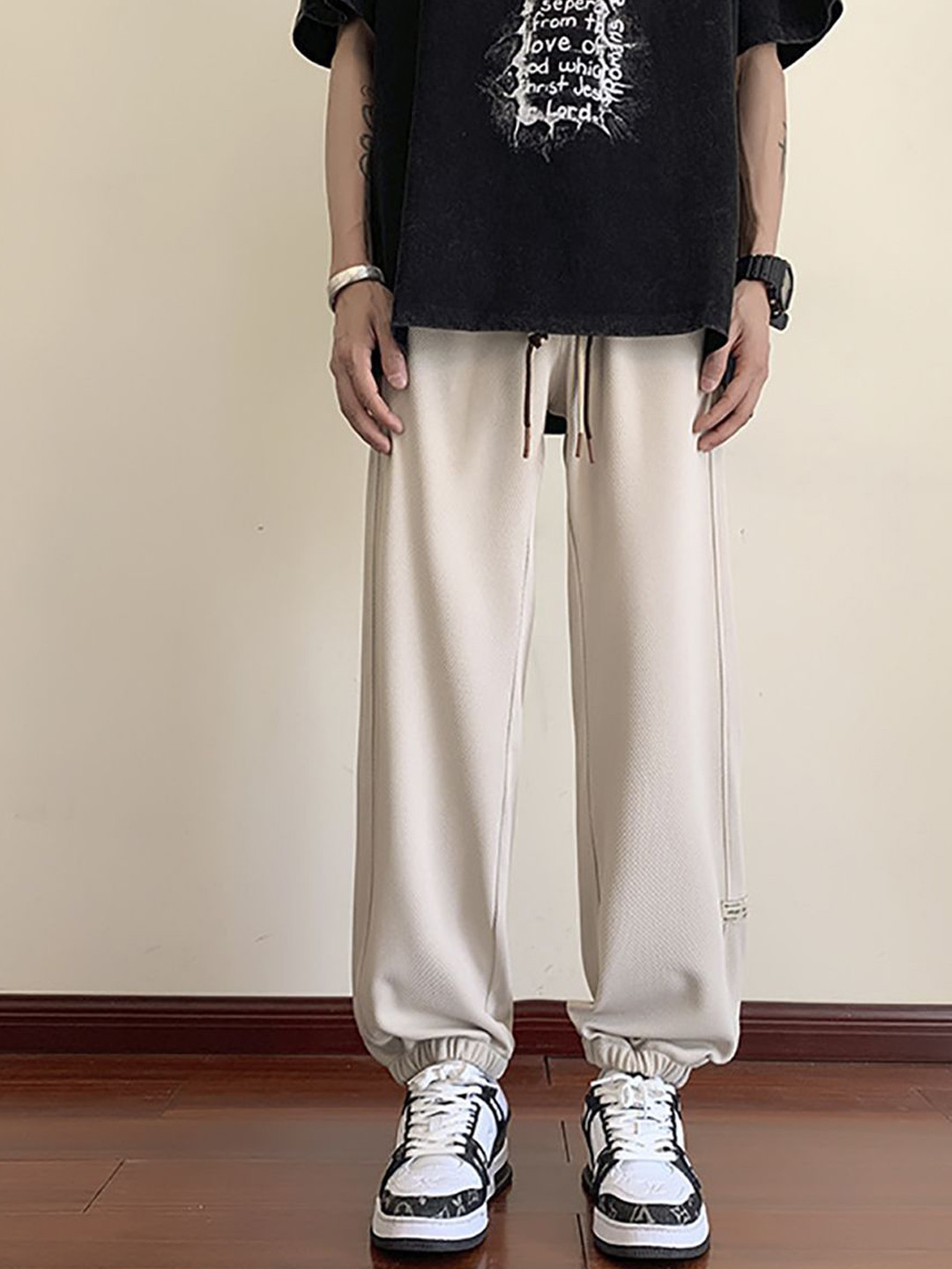 

StyleCast x Revolte Men Straight Fit Pleated Joggers Trouser, Beige