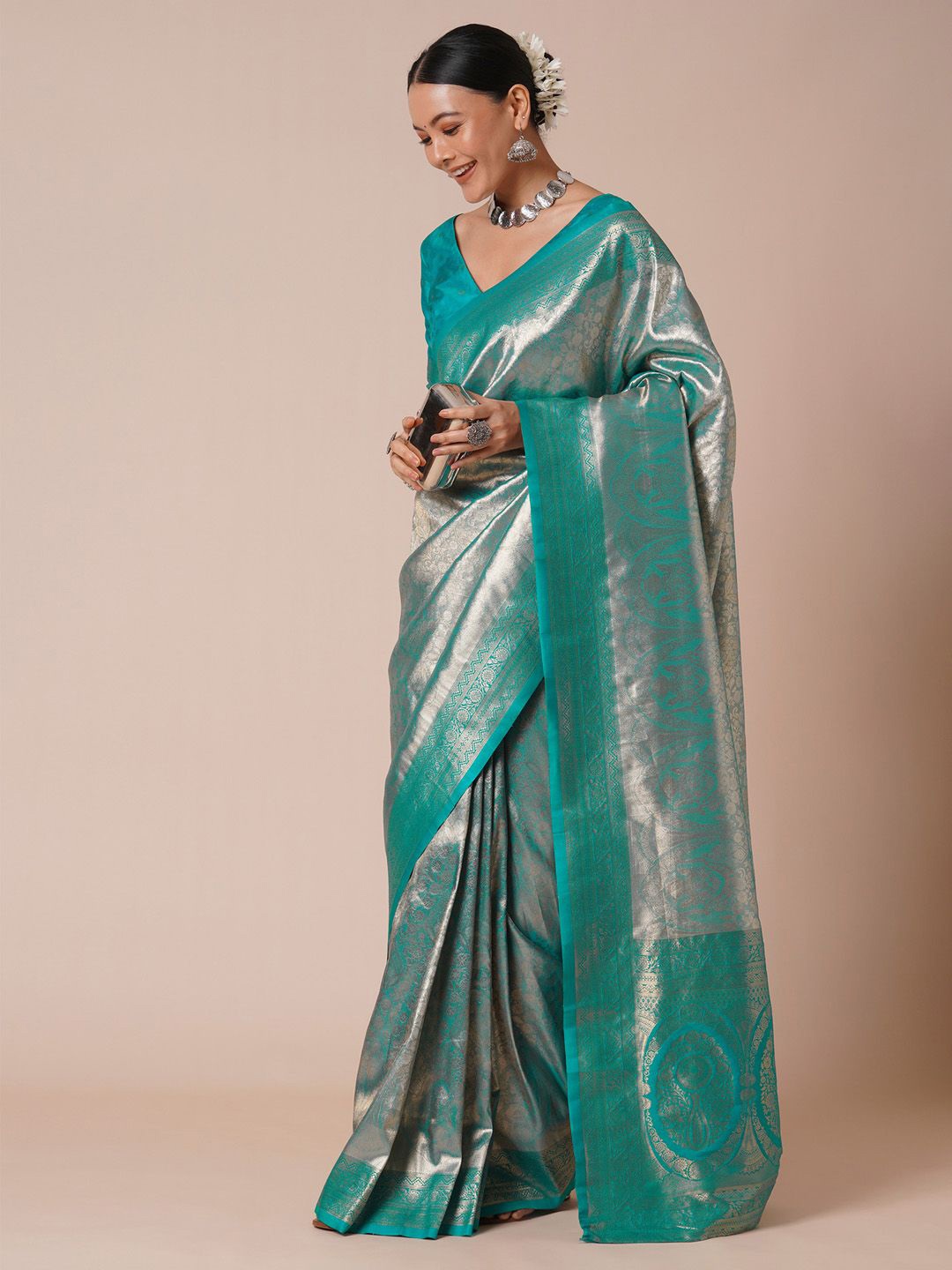 

Anouk Woven Design Zari Kanjeevaram Saree, Blue