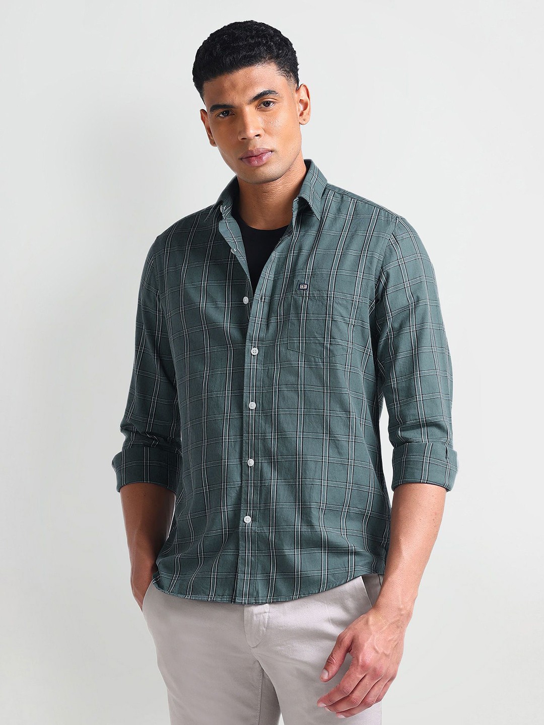 

Arrow Sport Men Slim Fit Tartan Checks Opaque Checked Casual Shirt, Green