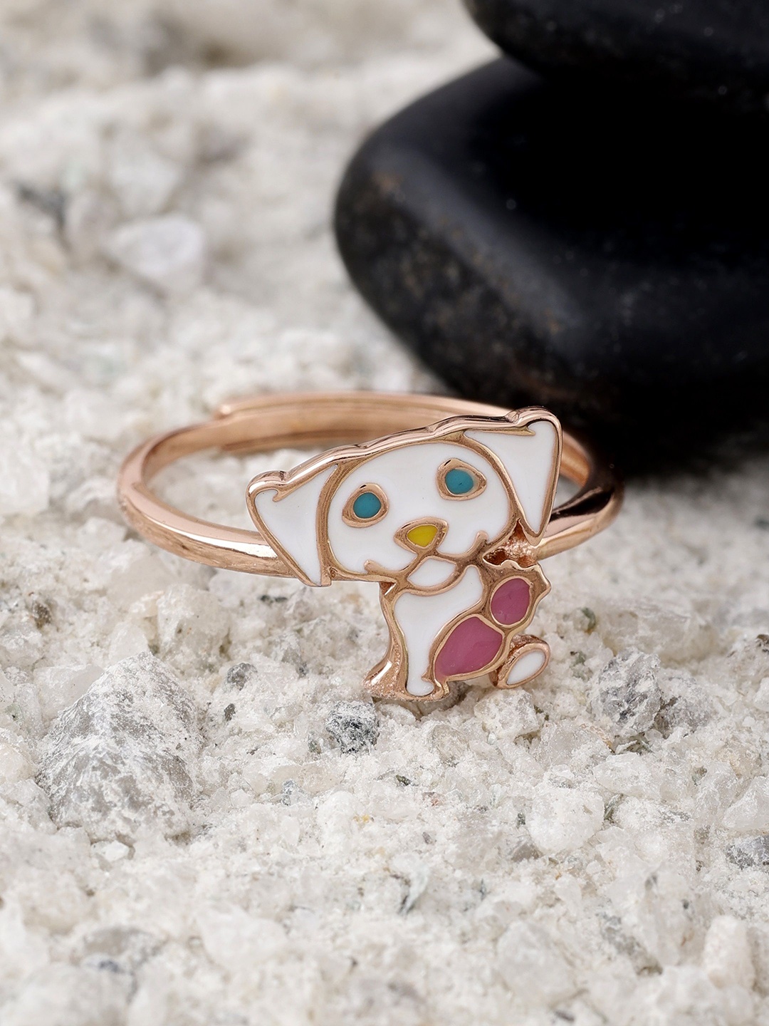 

DIAVO 925 Sterling Silver Rose Gold Plated Dog Charm Finger Ring