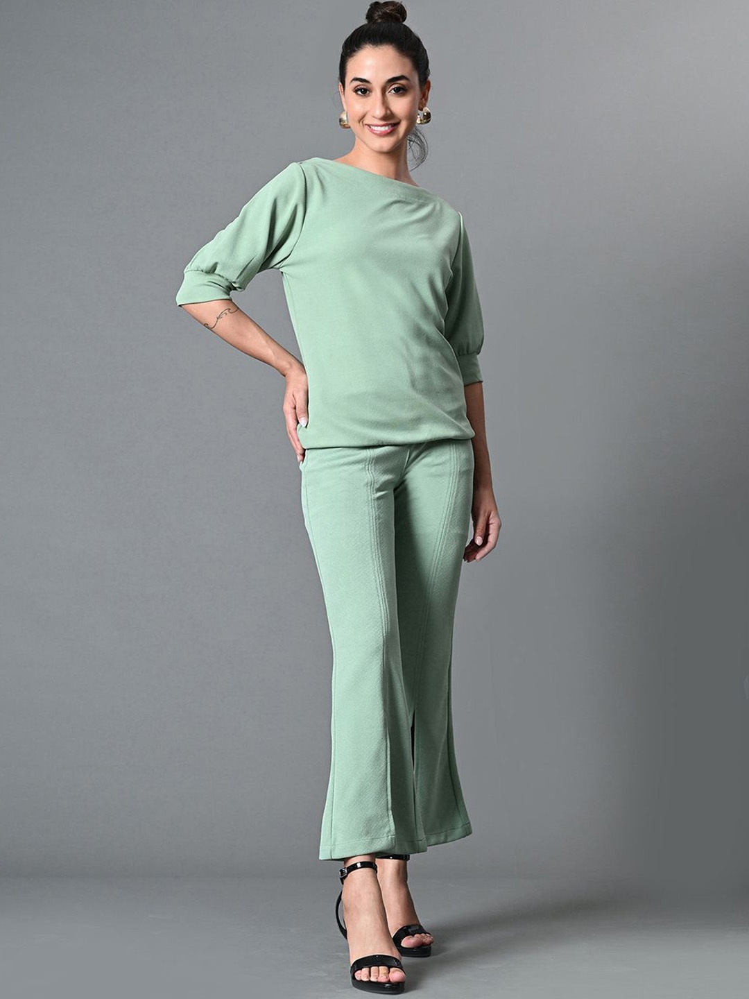 

The Roadster Lifestyle Co. Boat Neck Top With Trouser, Sea green