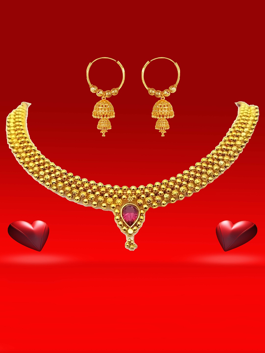 

Heer Collection Gold Plated & Stone Studded Jewellery Set