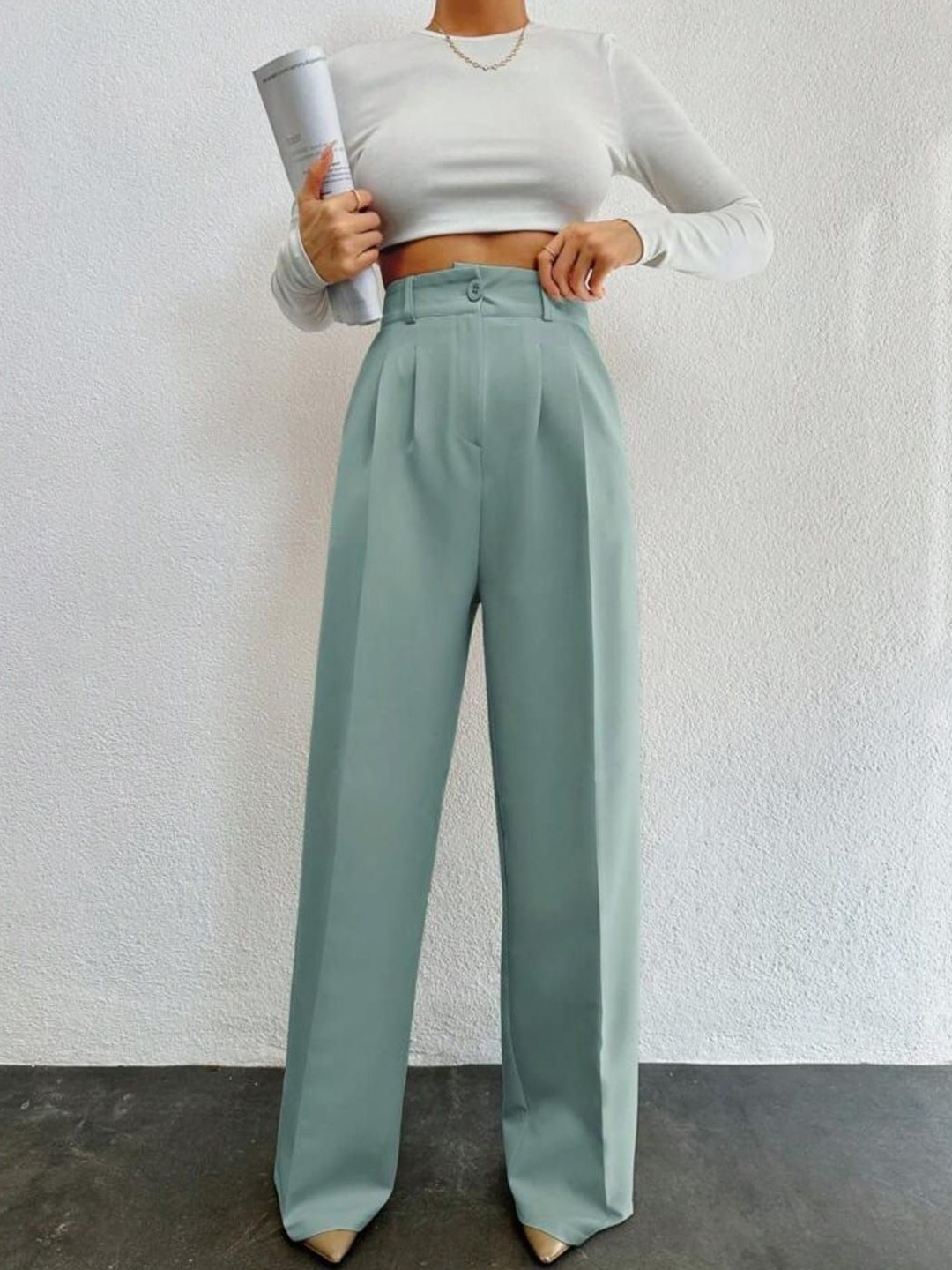 

BROADSTAR Women Pleated Korean Pants, Green