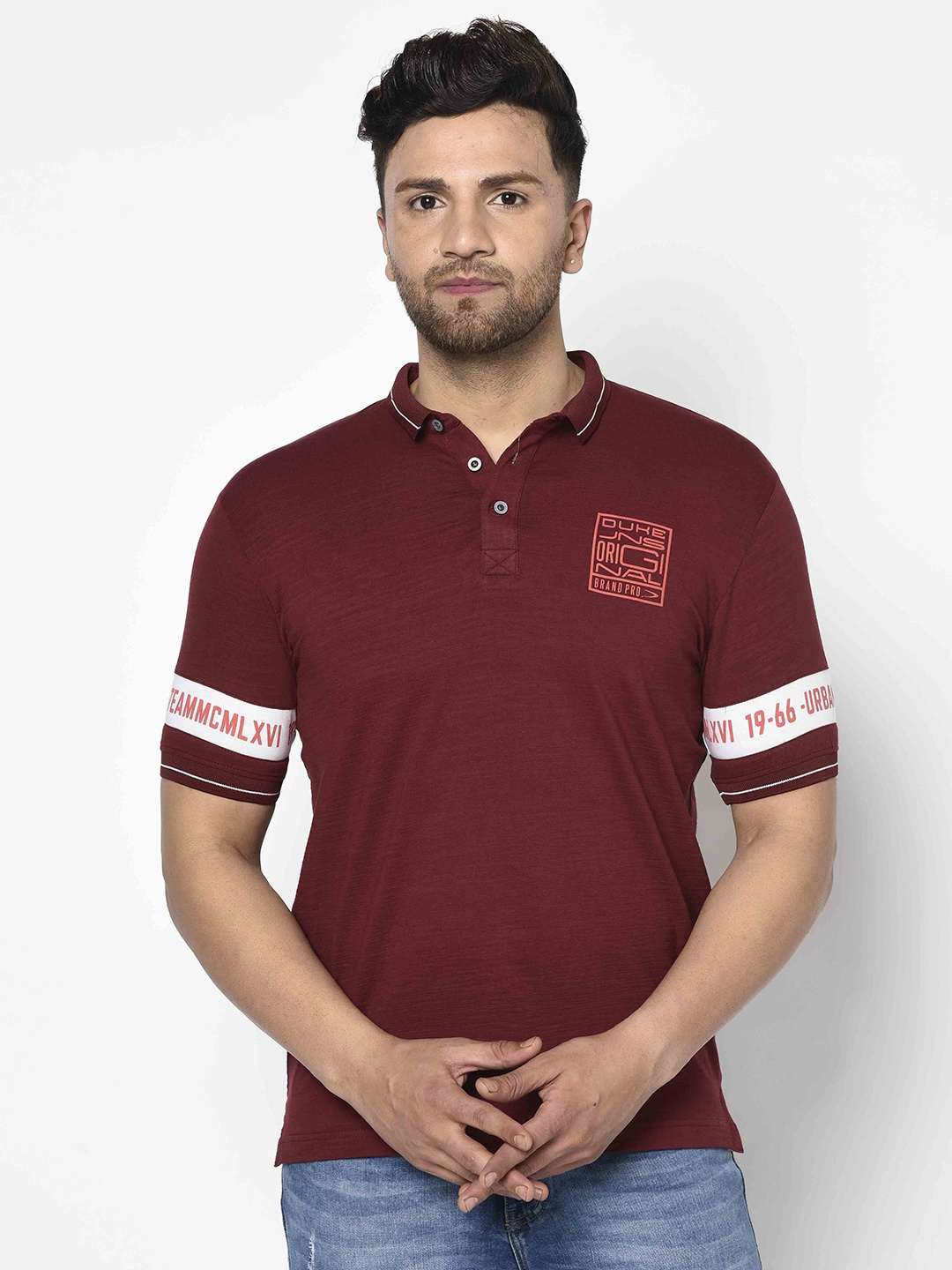 

Duke Men Solid Polo Collar Cotton Slim Fit T-shirt, Maroon