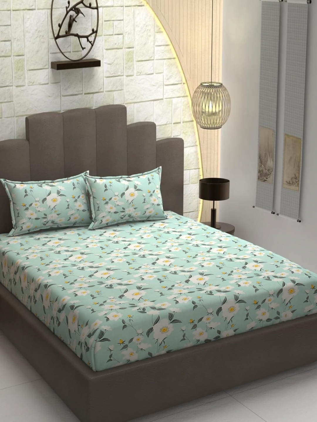 

Banchmark Home Furnishings Blue Ethnic Printed 300 TC Cotton Fitted King Bedsheet Set