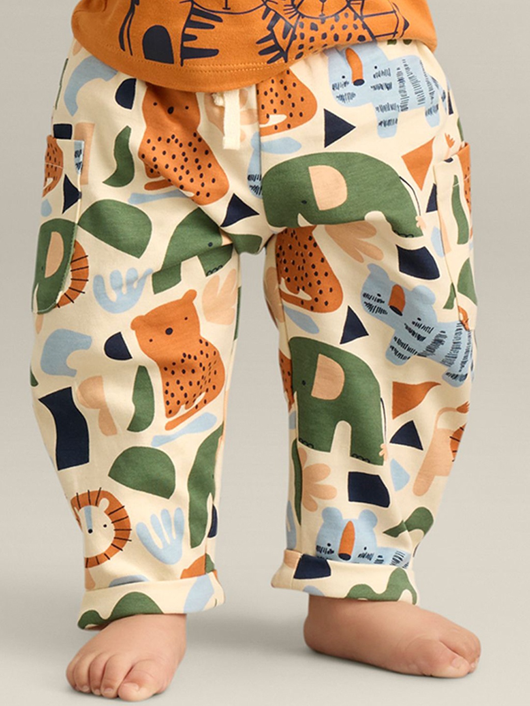 

My Milestones Infant Boys Printed Cotton Mid-Rise Joggers, Beige