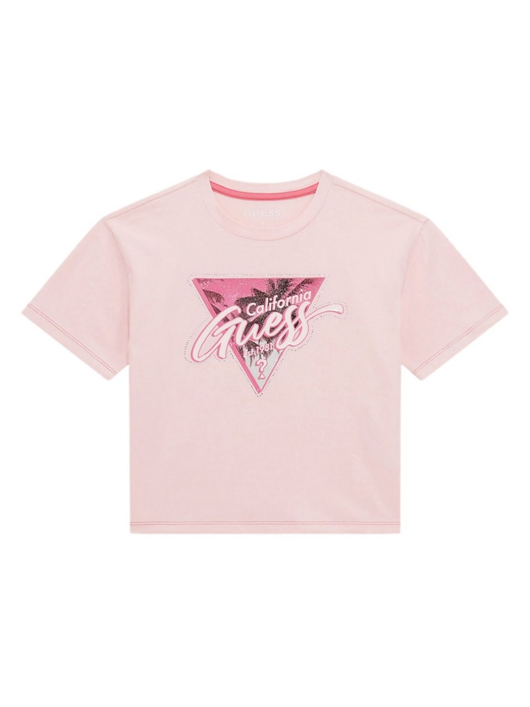 

GUESS kids Girls Graphic Printed Round Neck Cotton T-shirt, Pink