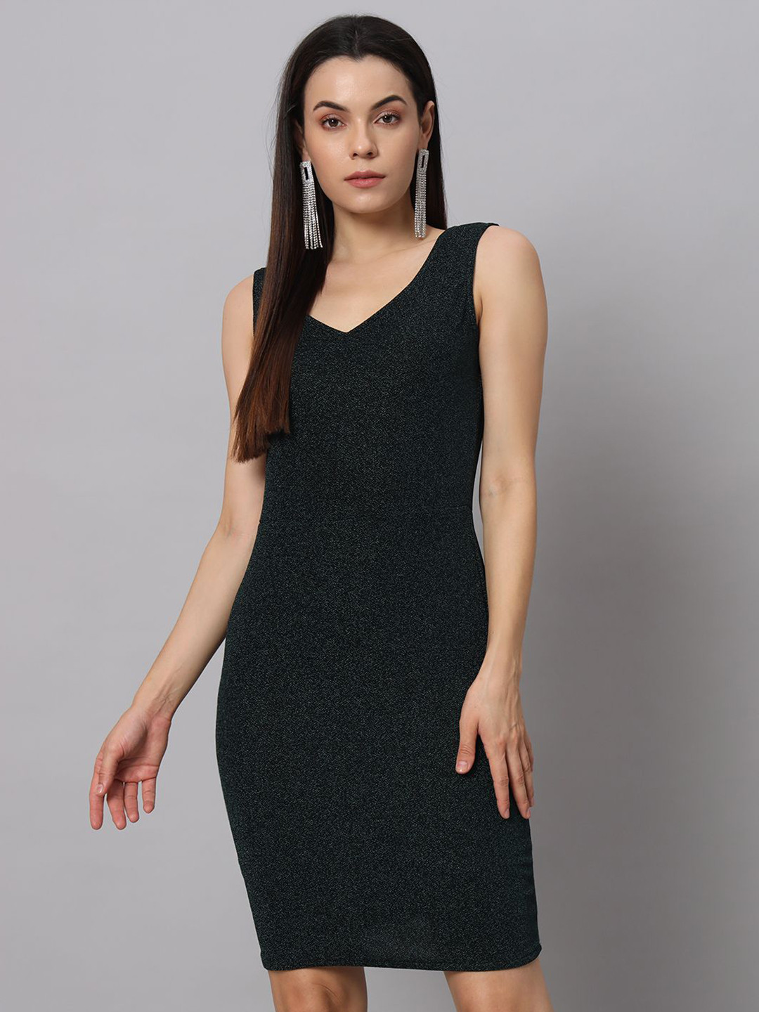 

VAARARO Women Bodycon Self Design Mini Dress, Green