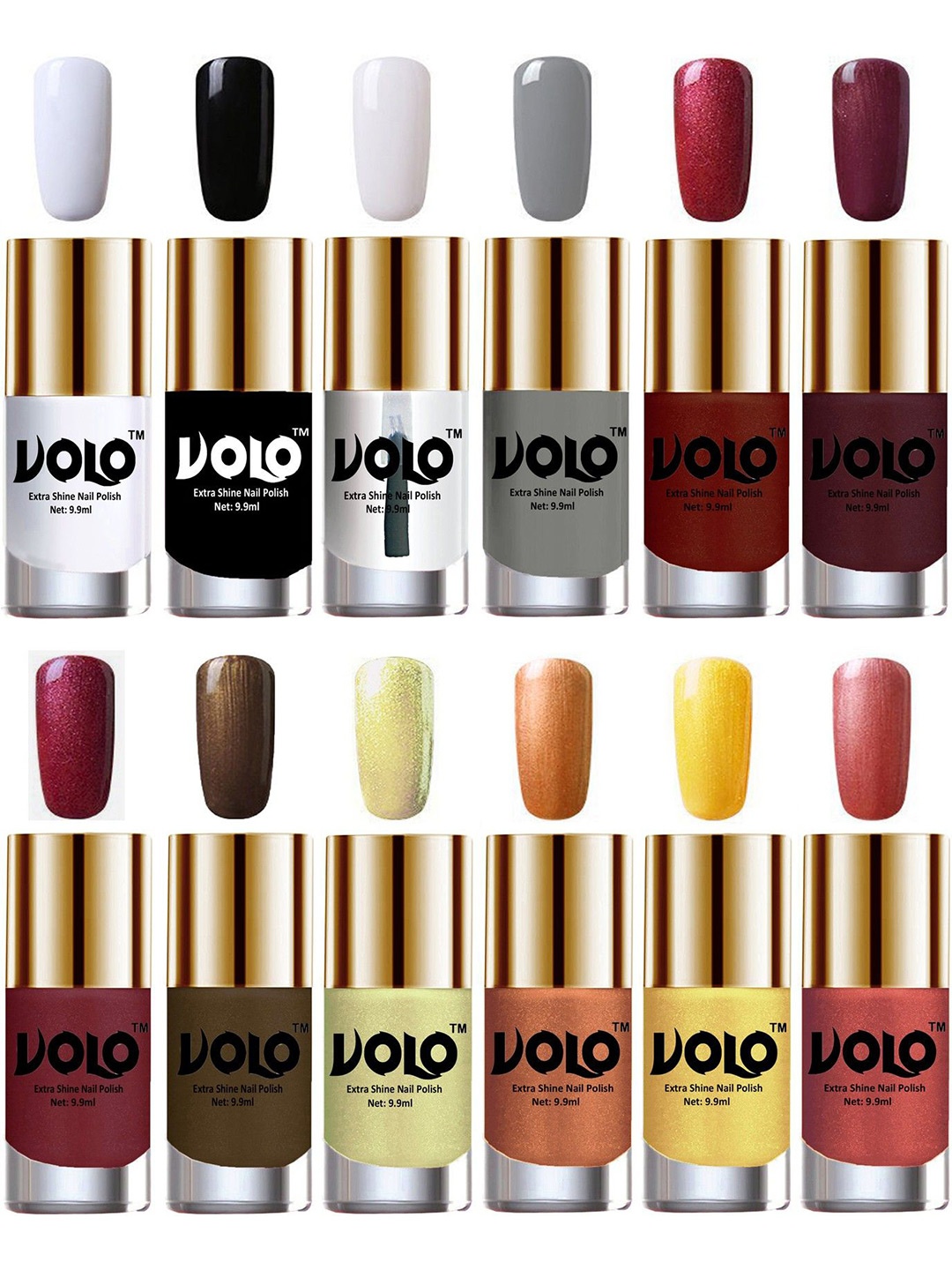 

VOLO Set Of 12 Extra Shine Vibrant Shades Nail Polish- 9.9ml Each- Combo No-342, White