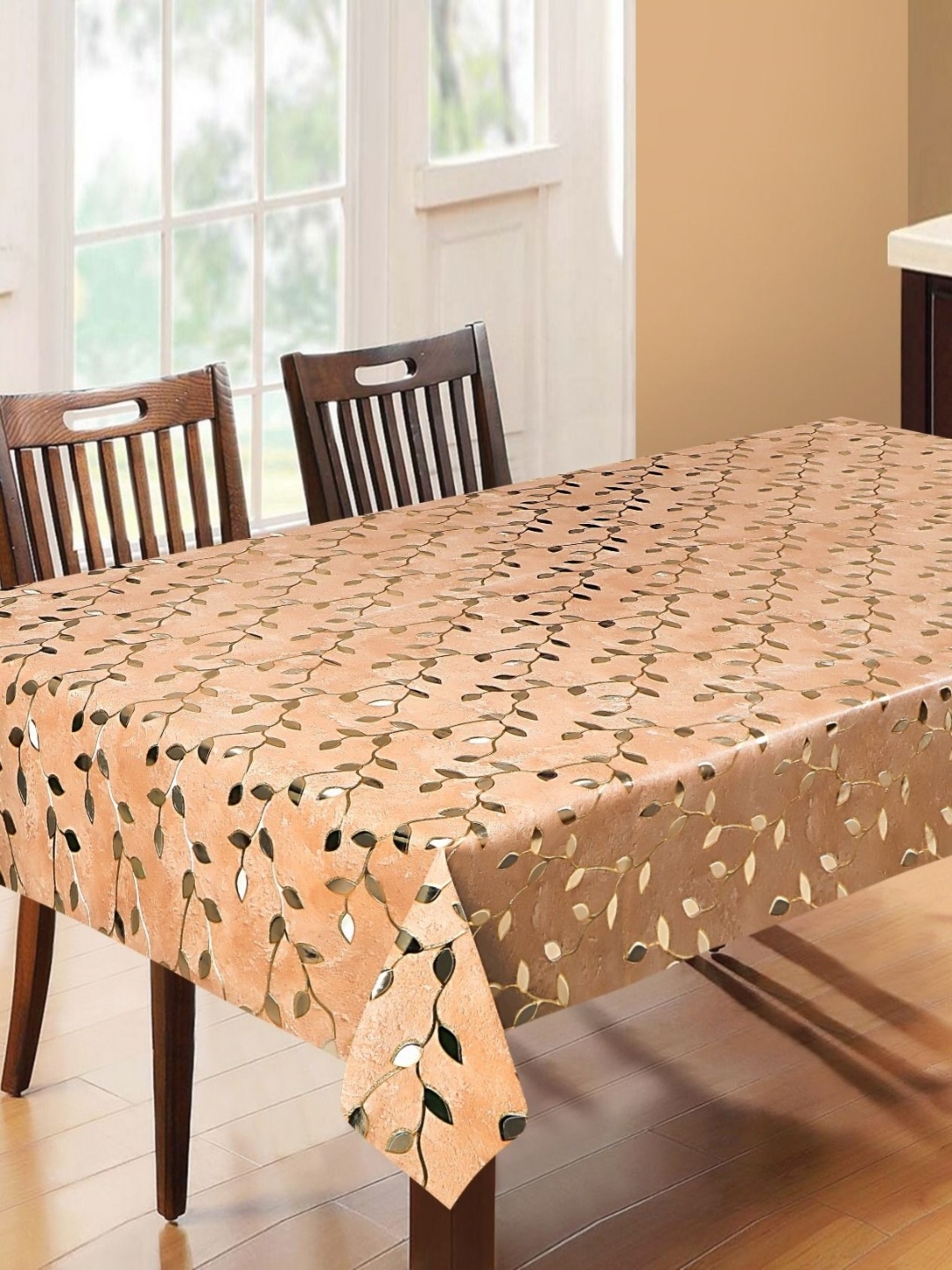 

Dakshya Industries Beige & Silver-Toned Floral Waterproof 6-Seater Table Cover