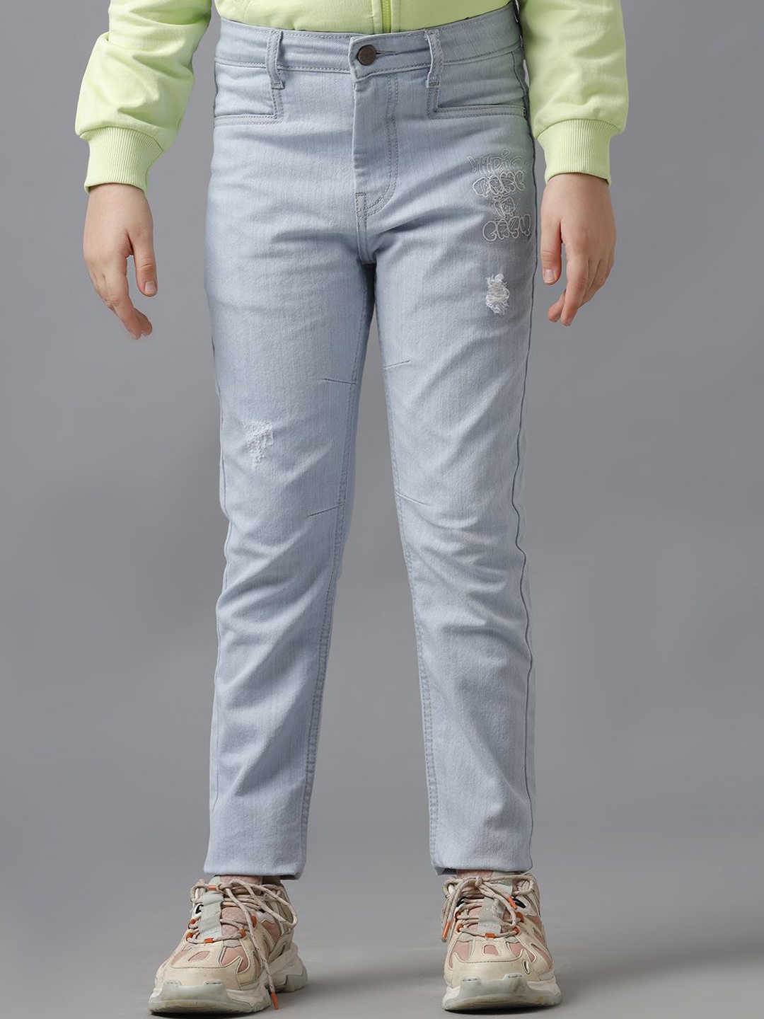 

UNDER FOURTEEN ONLY Girls Embroidered Slim Fit Low Distress Jeans, Blue