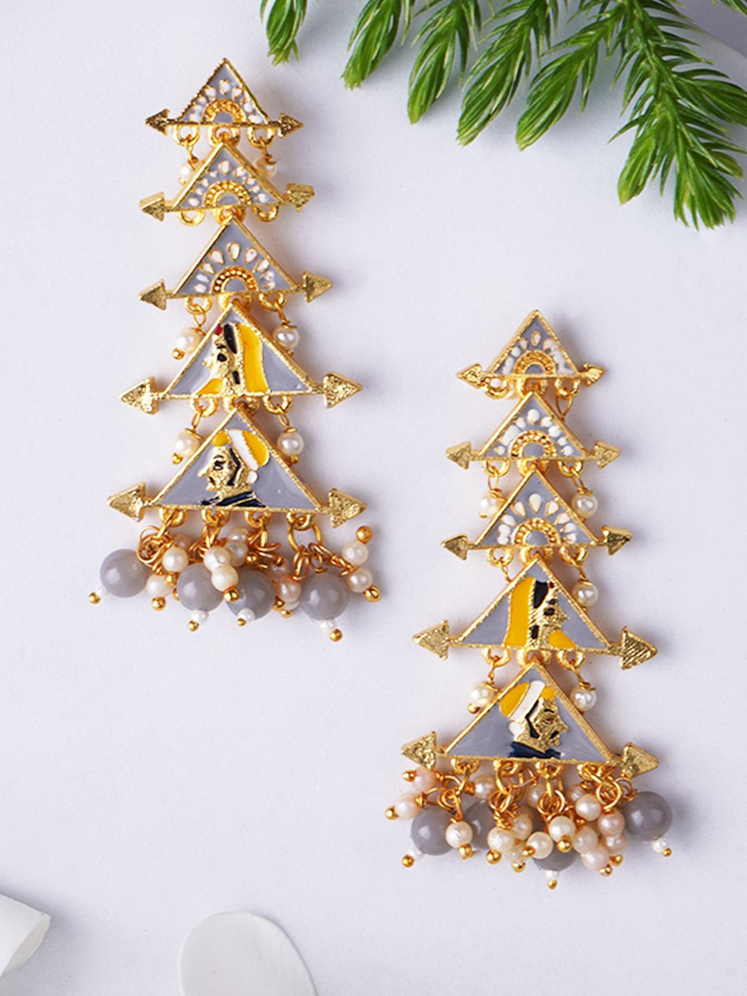 

Sangria Gold Plated Beaded Meenakari Drop Earrings