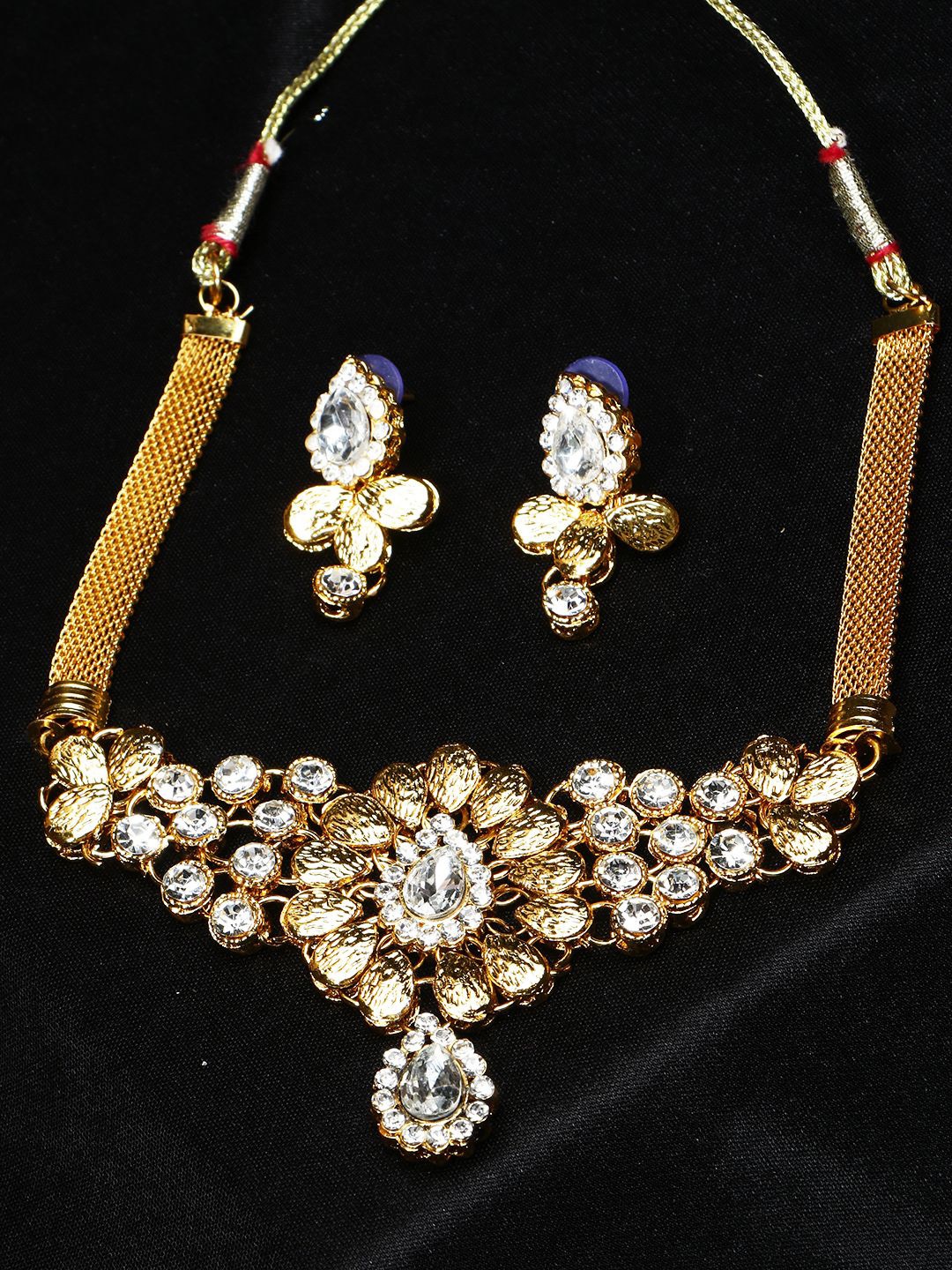 

ANIKAS CREATION Gold-Plated Stone-Studded Necklace and Earrings, White