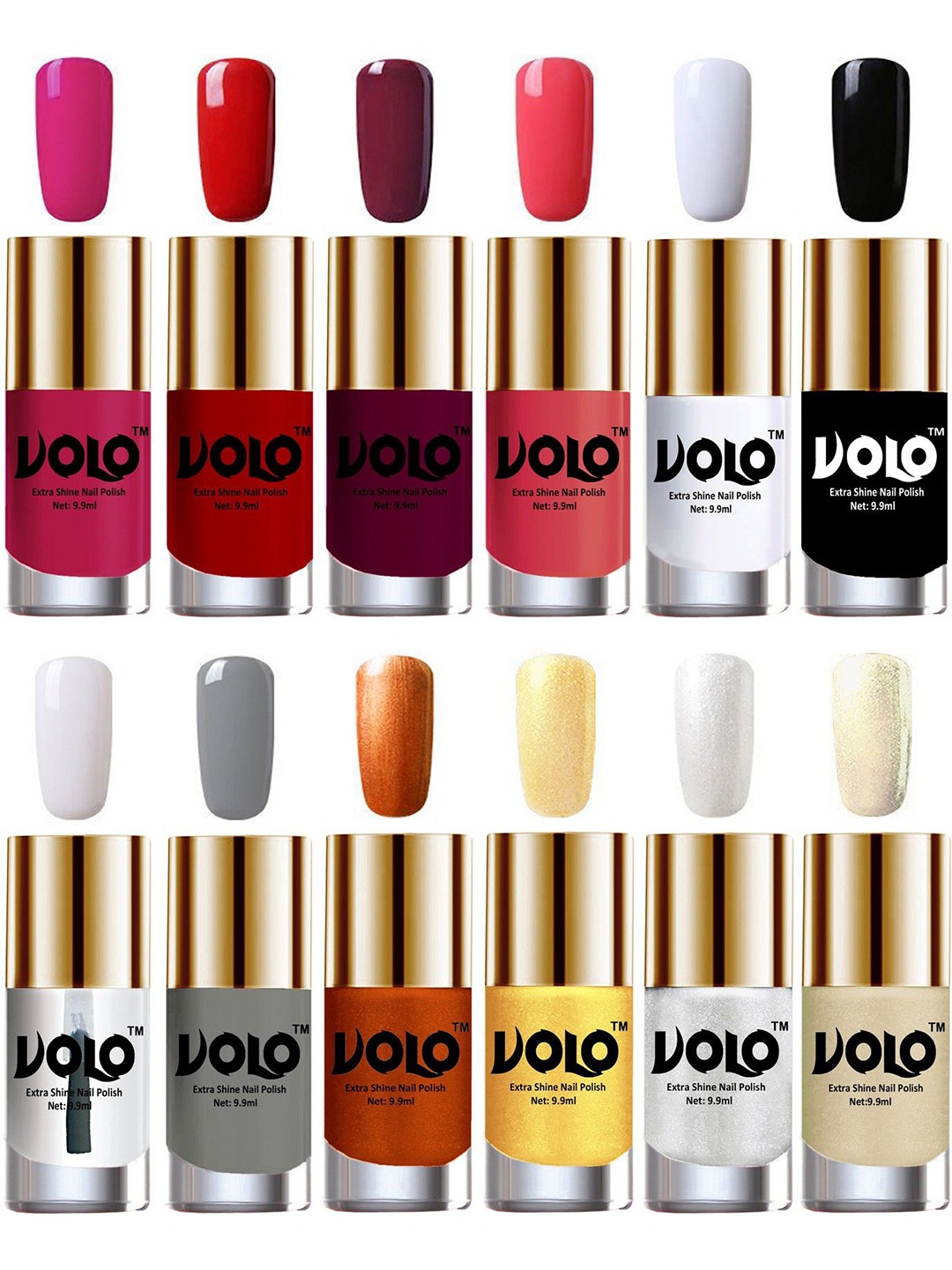 

VOLO Set Of 12 Extra Shine Nail Polish- 9.9ml Each-Combo-No-201, Multi