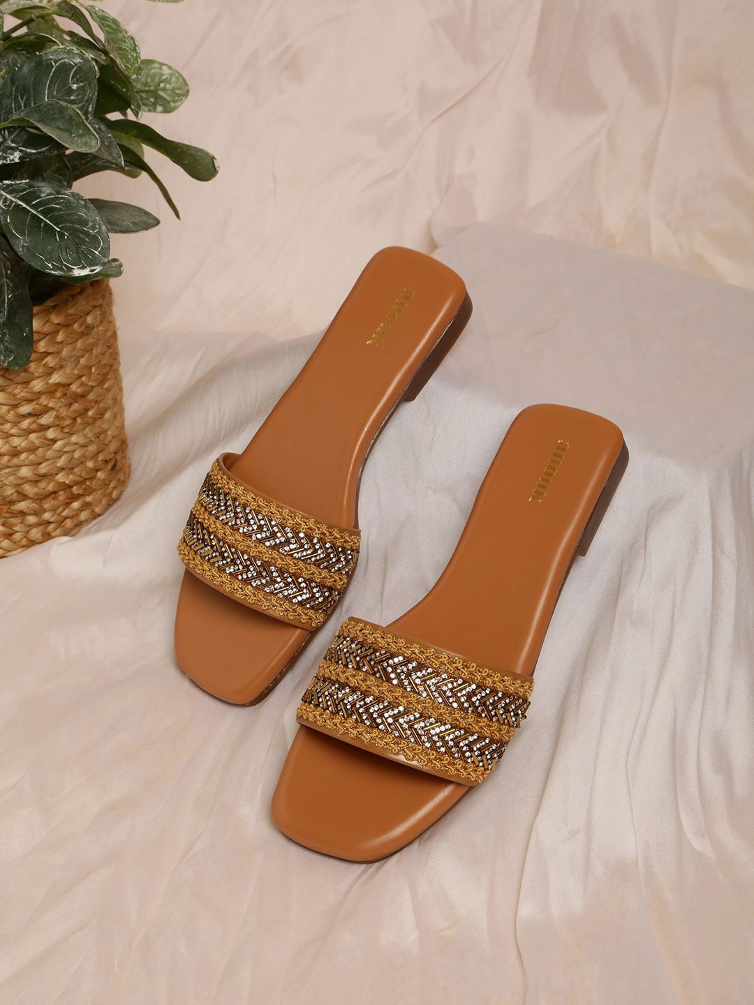 

Anouk Women Embellished Open Toe Flats, Beige