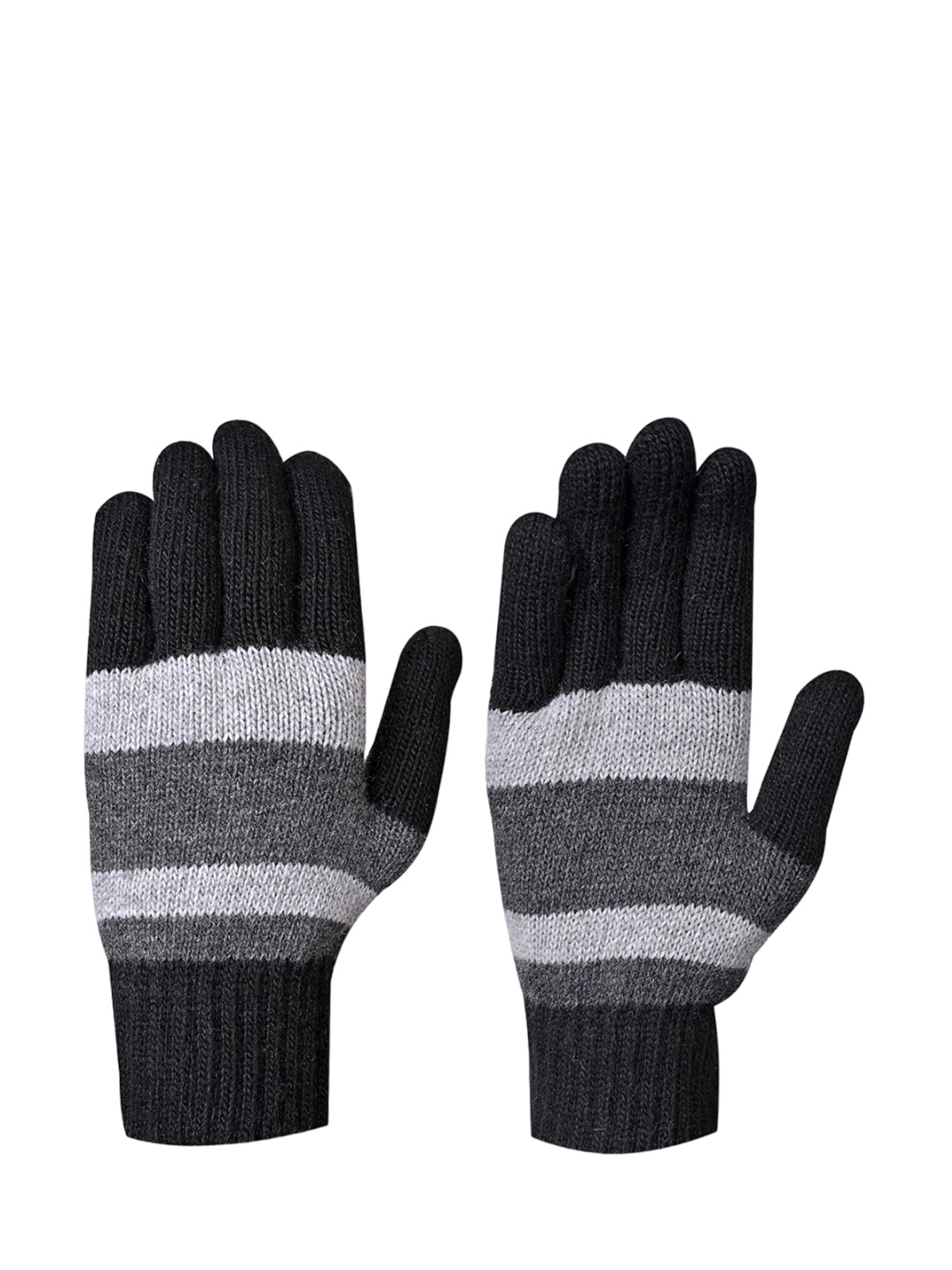 

LOOM LEGACY Men Striped Acrylic Winter Gloves, Black