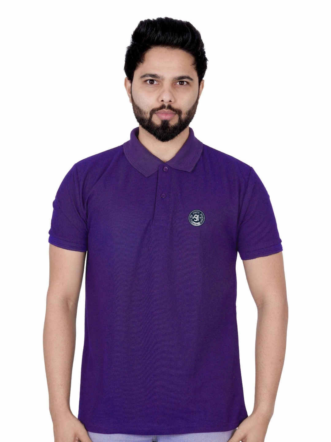 

LA MILANO Men Printed Polo Collar Applique Slim Fit T-shirt, Purple