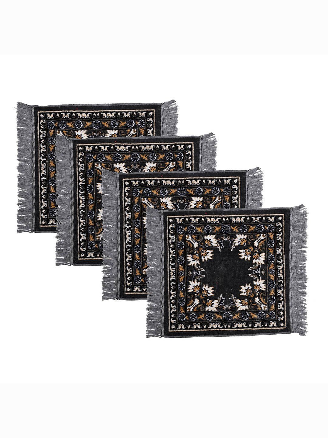 

Kuber Industries Navy Blue & Grey 4 Pieces Floral Printed Velvet Pooja Mats