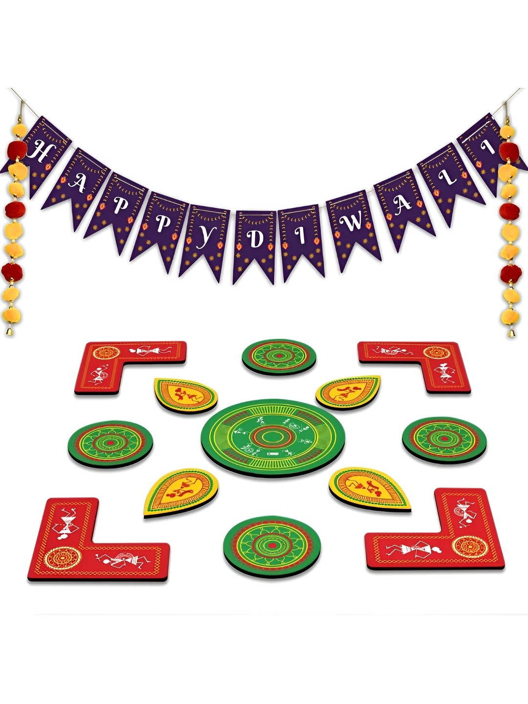 

Indigifts Blue & Maroon 15 Pieces Printed Shubh Diwali Banner & Rangoli Stickers