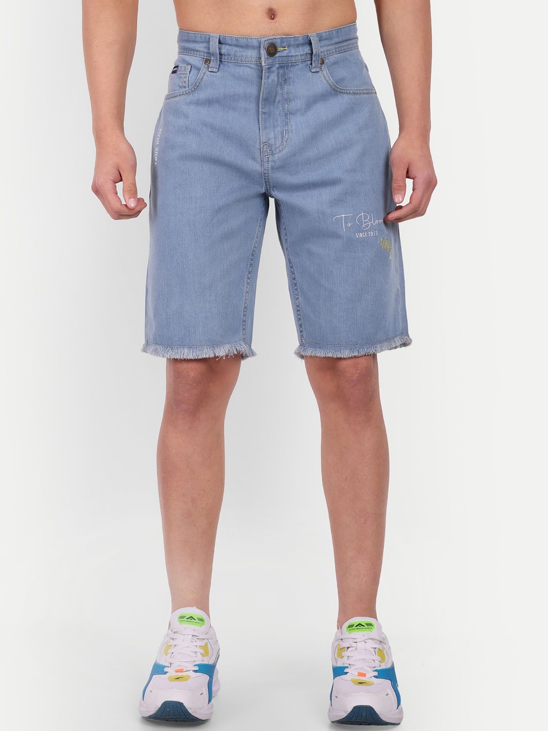 

MEGHZ Men Washed Denim Shorts Technology, Blue