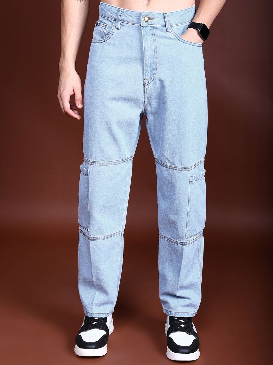 

HIGHLANDER Men Straight Fit Cargo Jeans, Blue