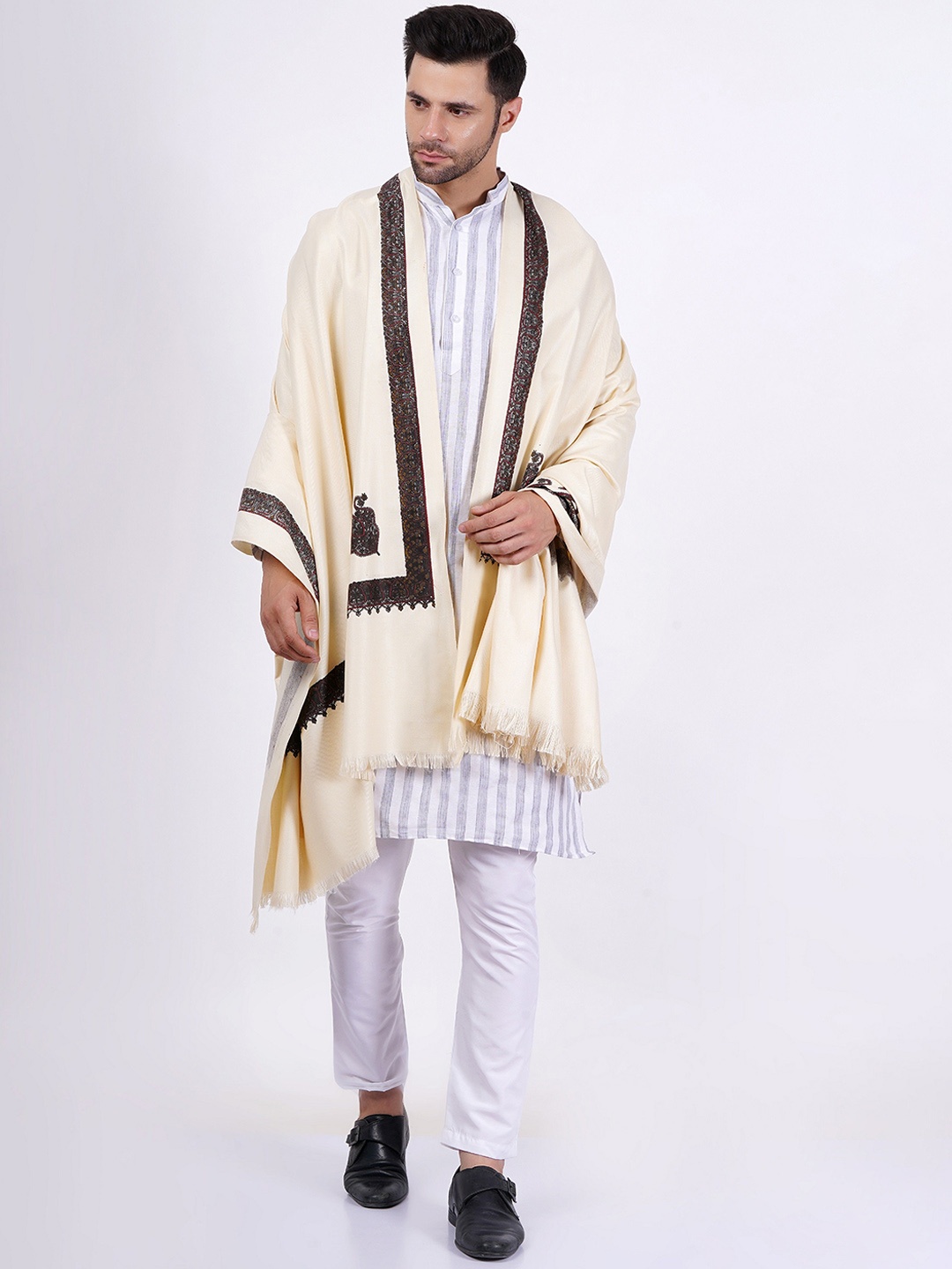 

Vrinde Ethnic Motifs Woven Design Shawl, Cream