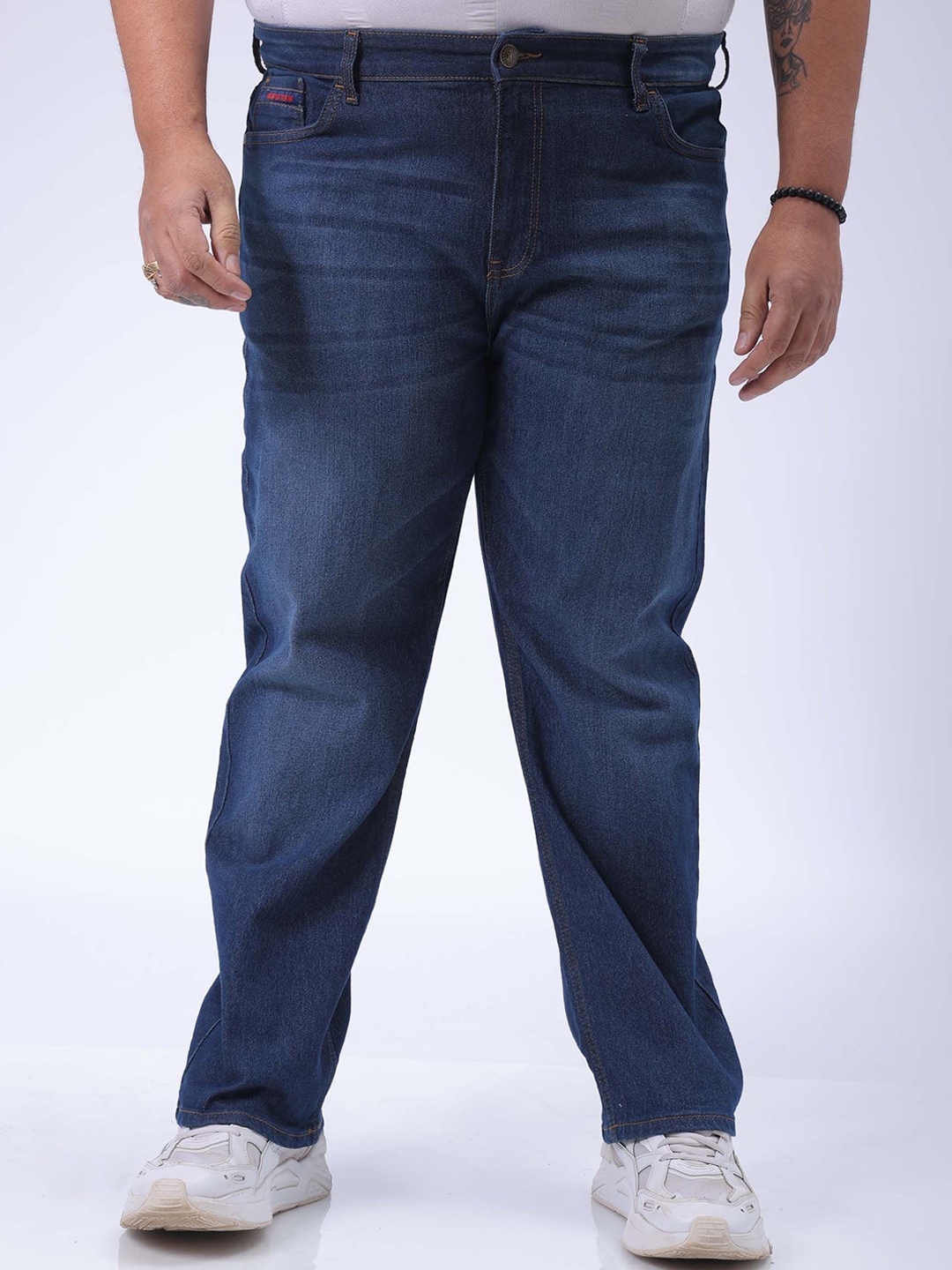 

Hardsoda by The Indian Garage Co Plus Size Men Straight Fit Light Fade Stretchable Jeans, Blue