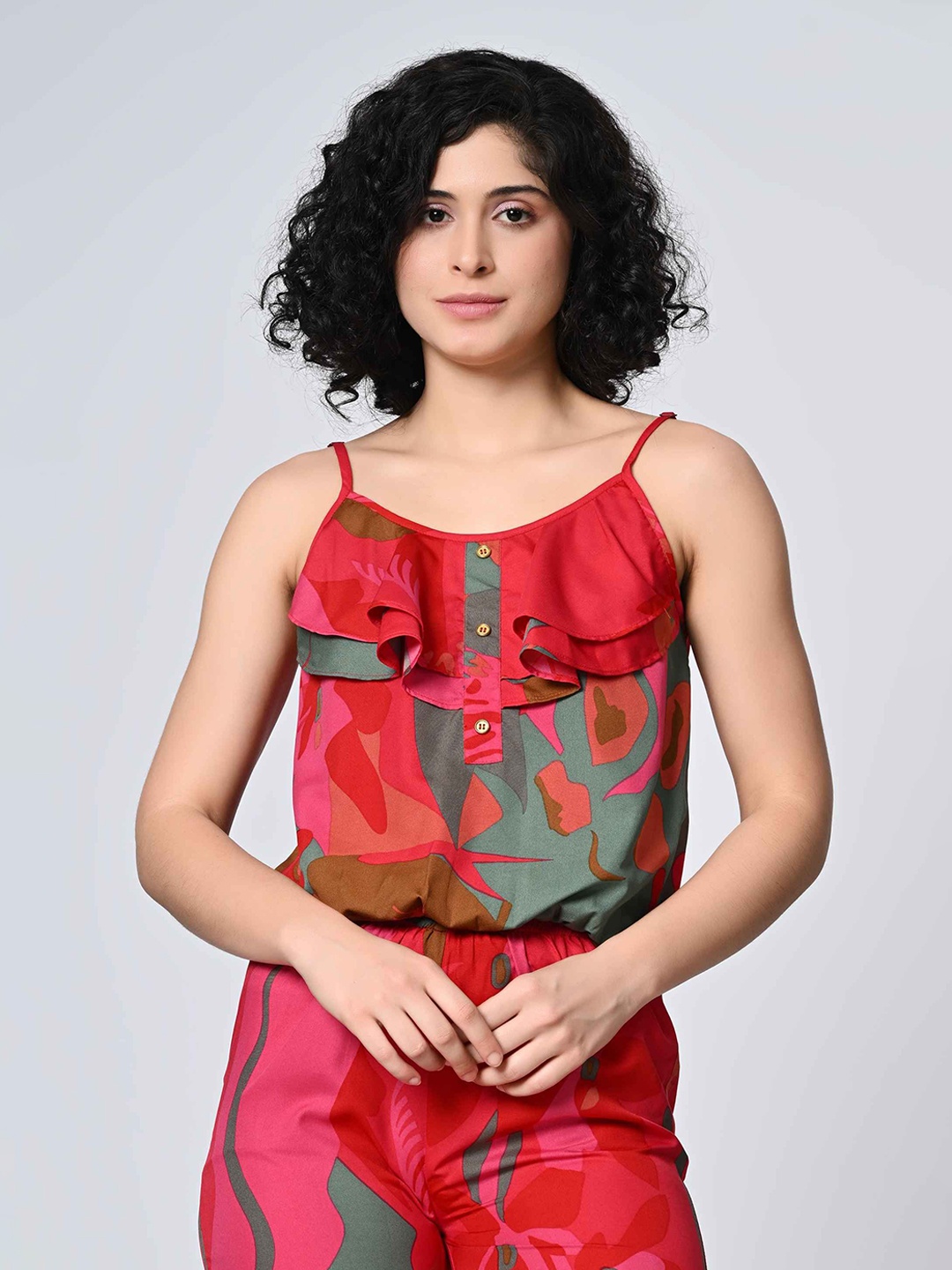 

ALL WAYS YOU Women Abstract Printed Shoulder Straps Top, Red
