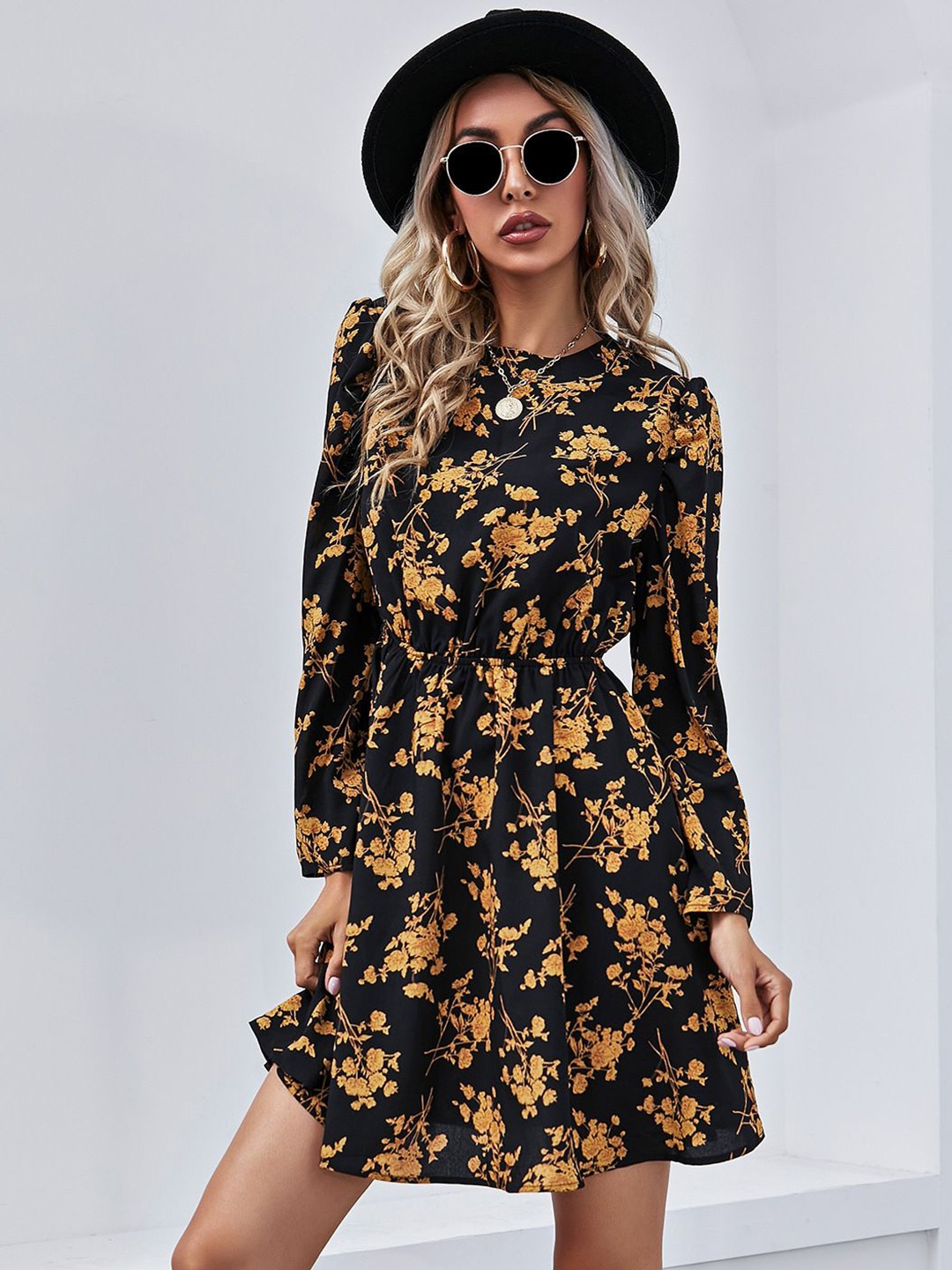 

HERE&NOW Floral Print Fit & Flare Dress, Yellow