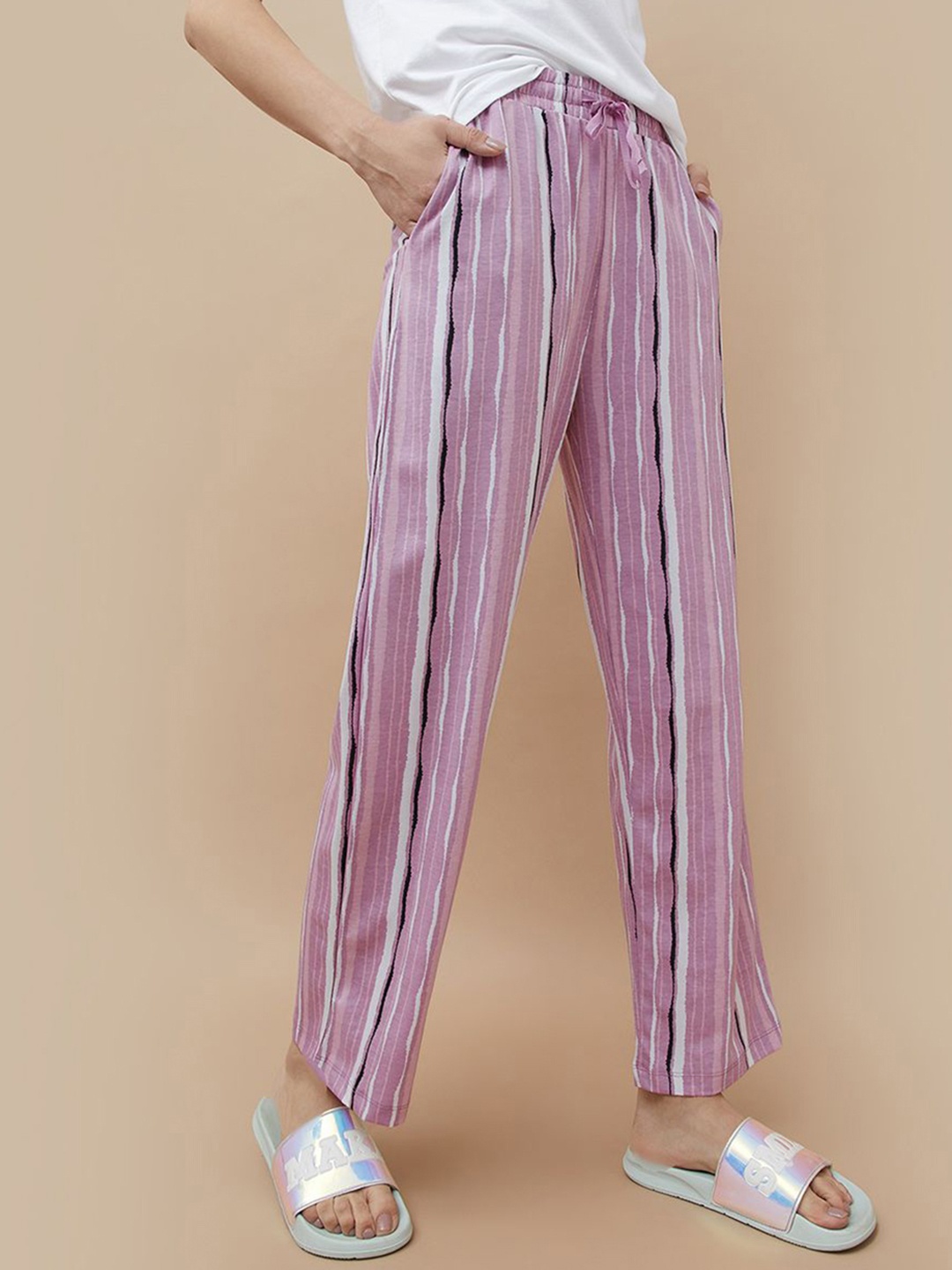 

Ginger by Lifestyle Women Striped Cotton Lounge Pants, Purple