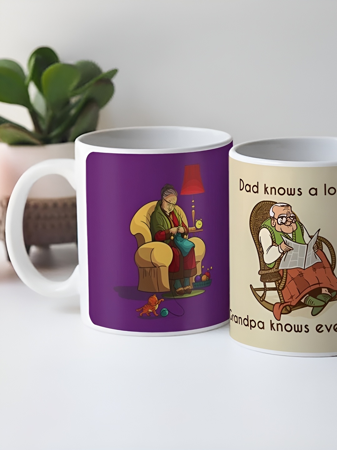 

Indigifts Beige & Purple 2 Pieces Printed Ceramic Glossy Mug 330ml Each