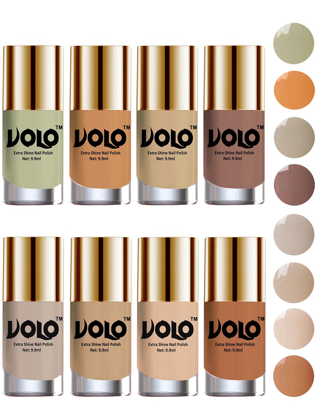 

VOLO Set Of 8 High-Shine Long Lasting Non Toxic Nail Polish - 10 ml Each-Combo-No-28, Multi
