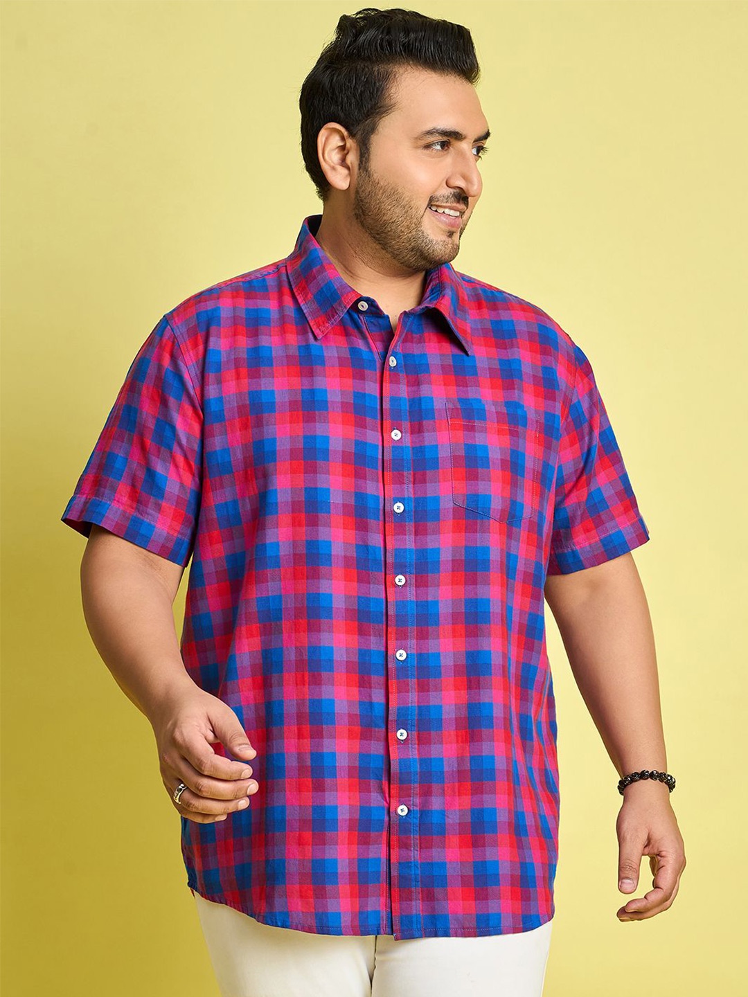 

bigbanana Men Shepherd Checks Opaque Checked Casual Shirt, Blue