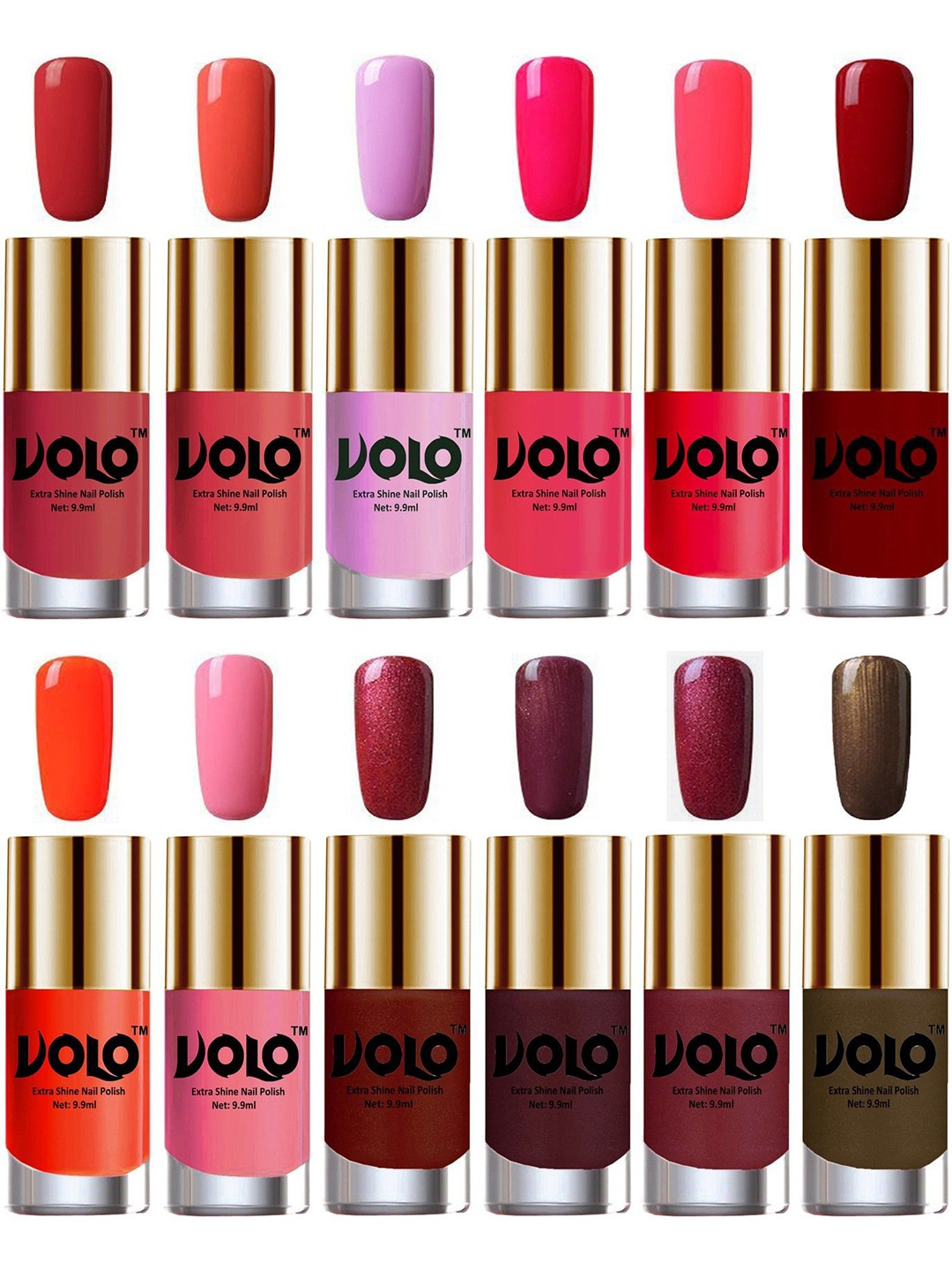 

VOLO Set Of 12 Luxury Super Shine Nail Polish - 9.9 ml Each-Combo-No-273, Multi