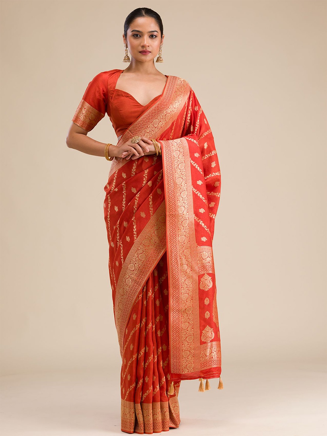 

Koskii Woven Design Zari Saree, Orange