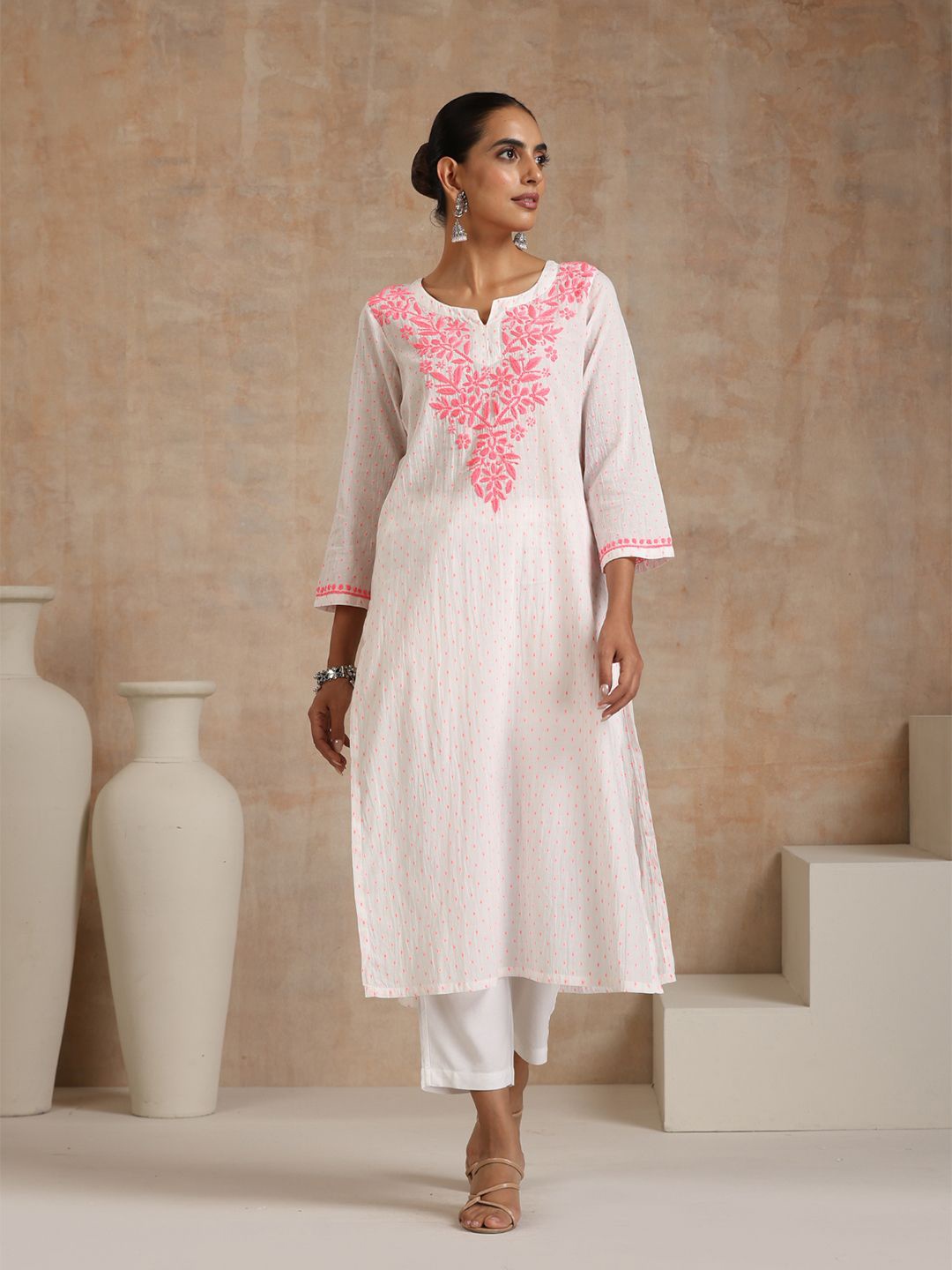 

House of Chikankari Chikankari Woven Kurta, White