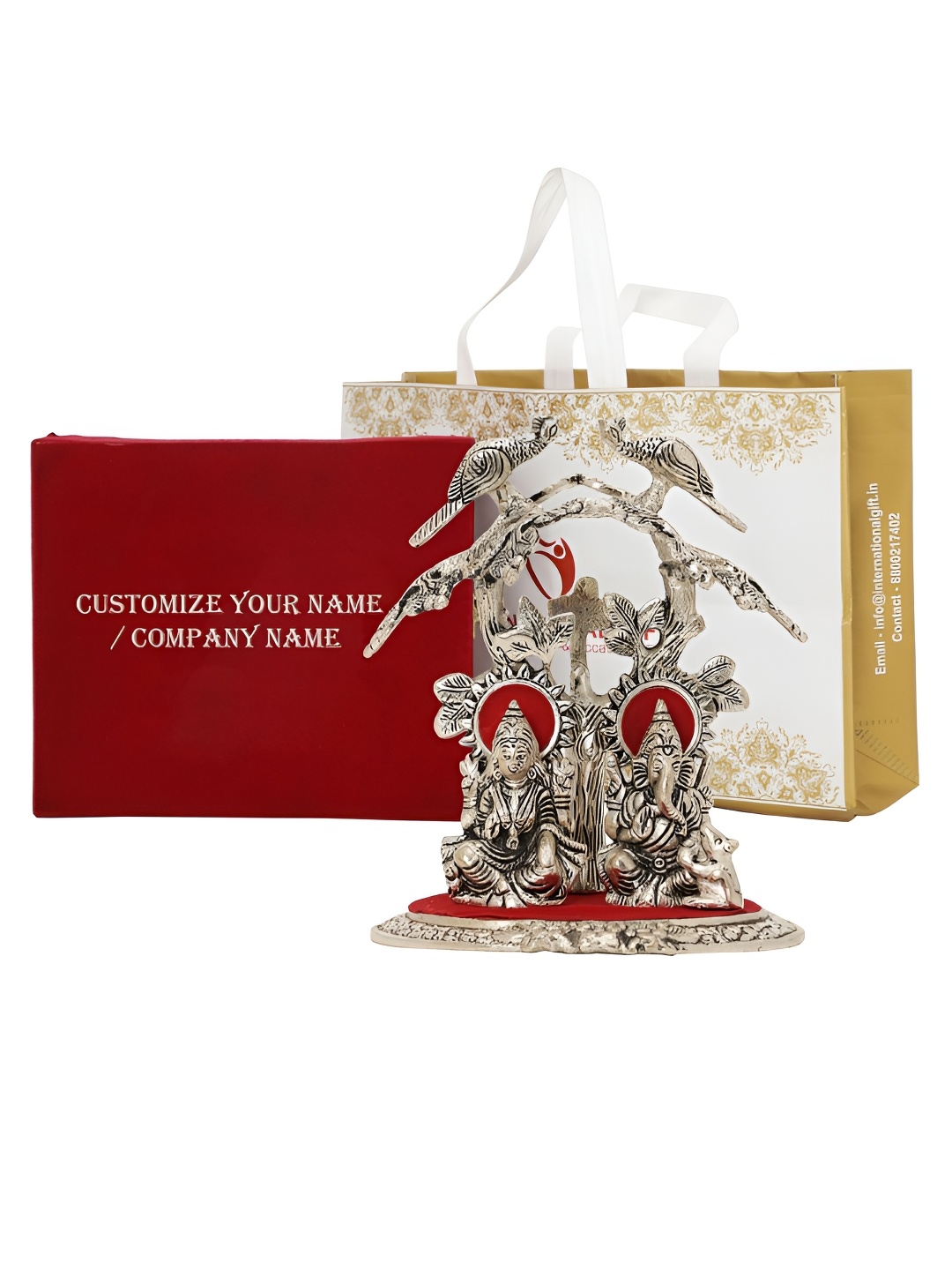 

INTERNATIONAL GIFT Silver-Toned Lakshmi Ganesh Idol with Tag & Velvet Box