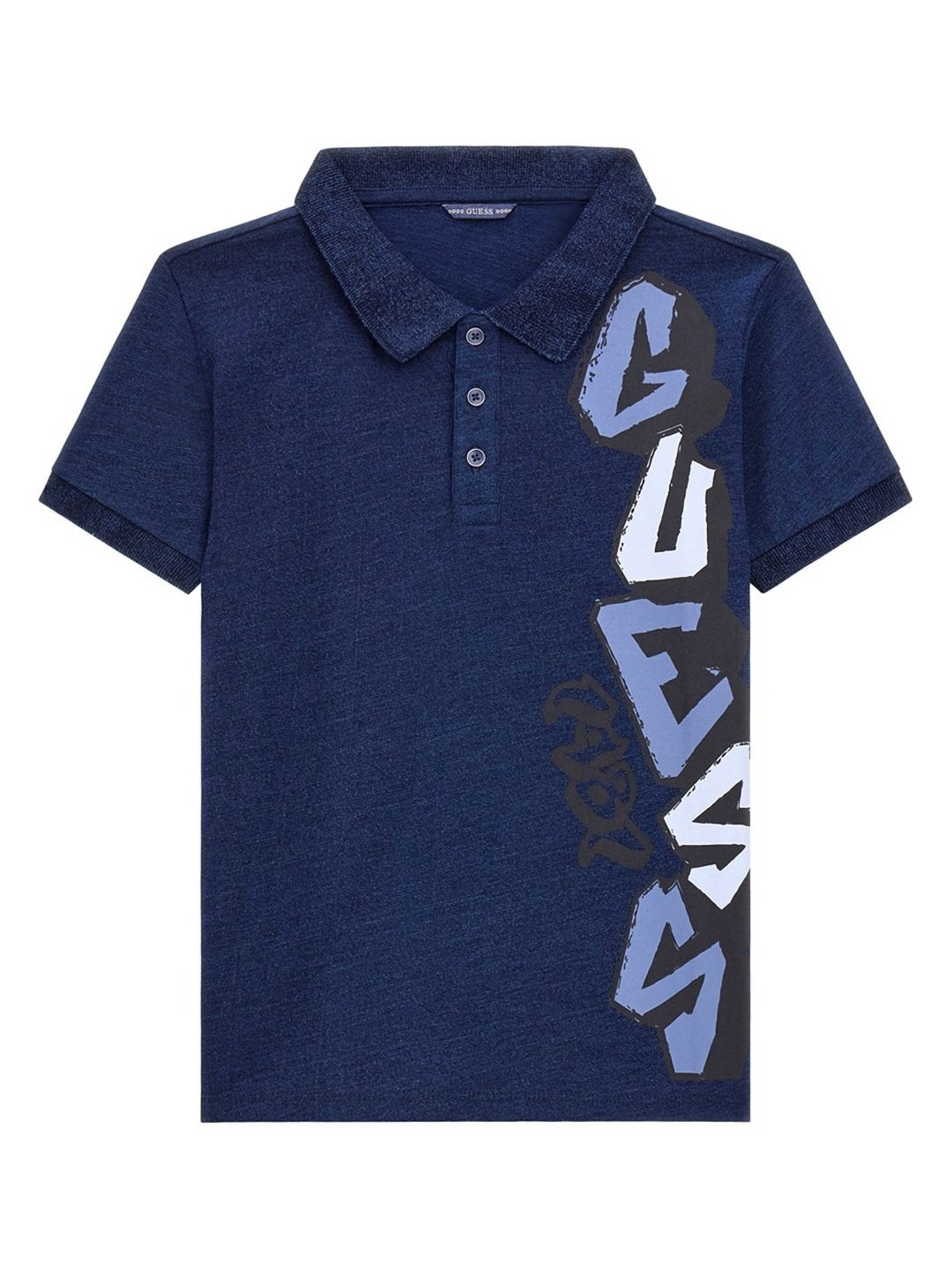 

GUESS kids Boys Graphic Printed Polo Collar Cotton T-shirt, Navy blue