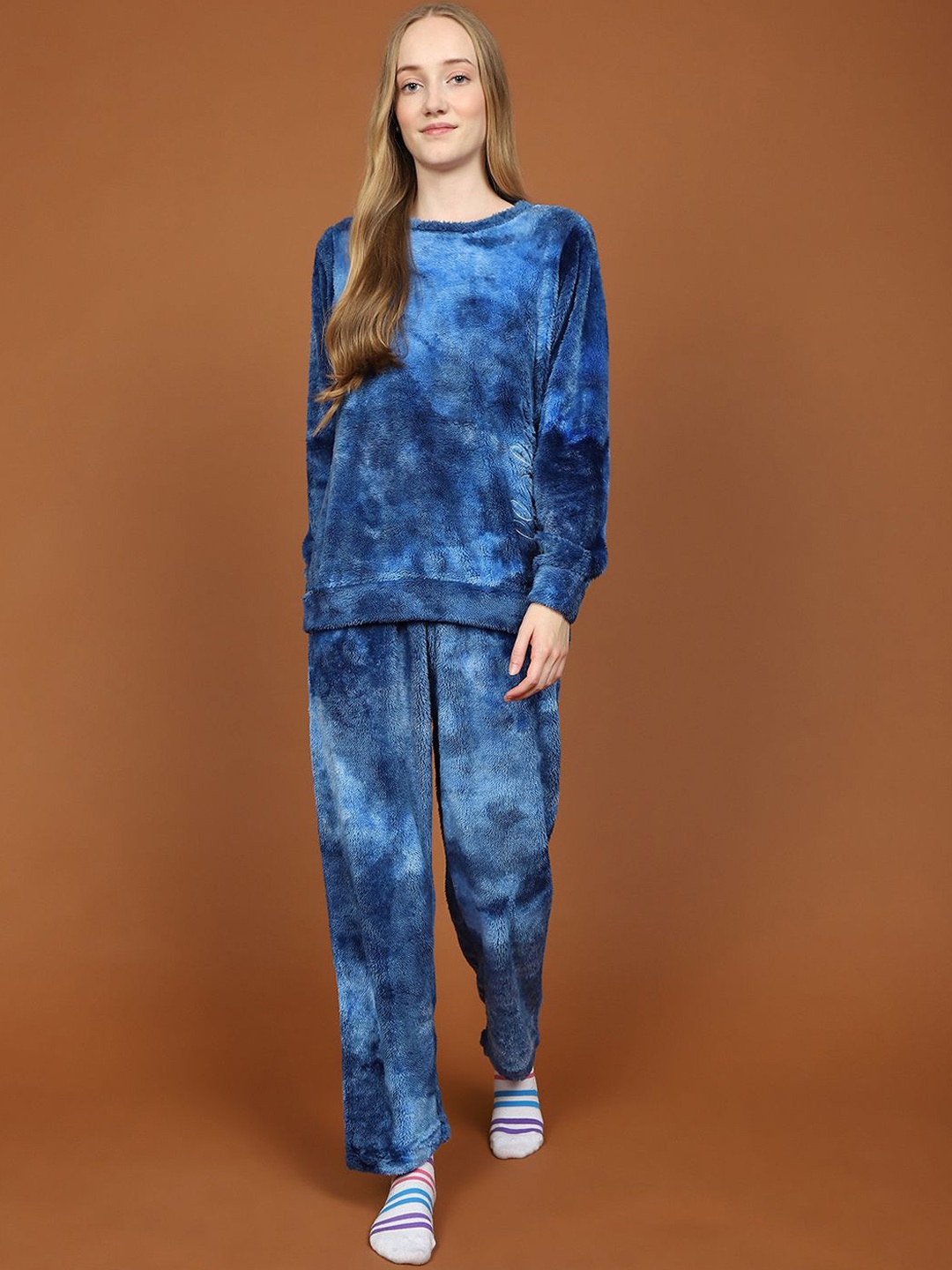 

MADAME M SECRET Women Printed Night suit, Navy blue