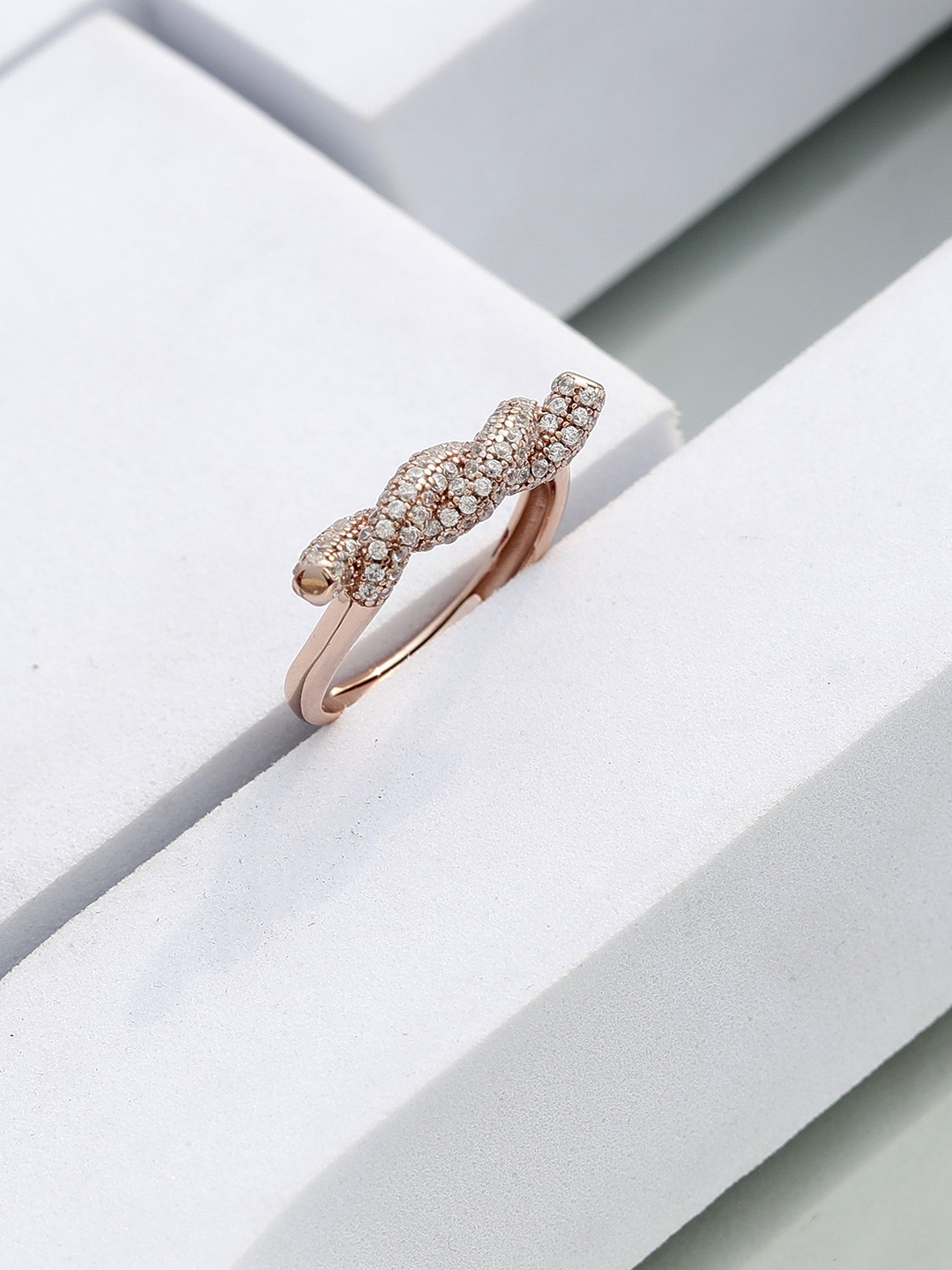 

DIAVO Rose Gold Plated 925 Sterling Silver Stone Studded Finger Ring