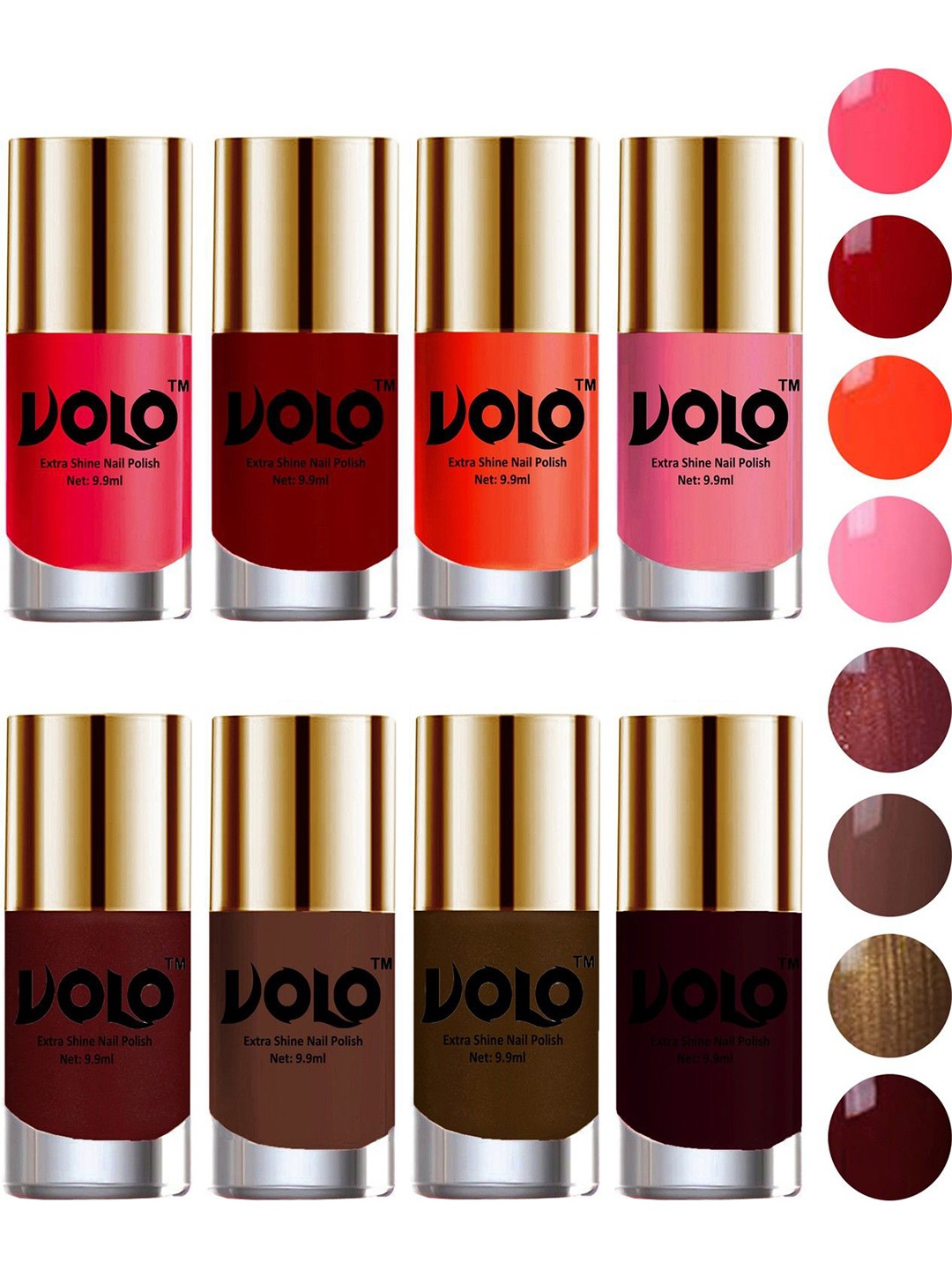 

VOLO Set Of 8 High-Shine Long Lasting Nail Polish - 9.9 ml Each - Combo-No- 80, Red