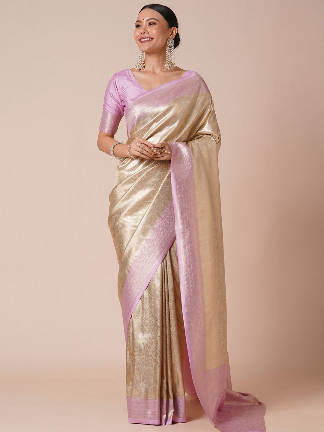 

Anouk Paisley Woven Design Zari Kanjeevaram Saree, Cream